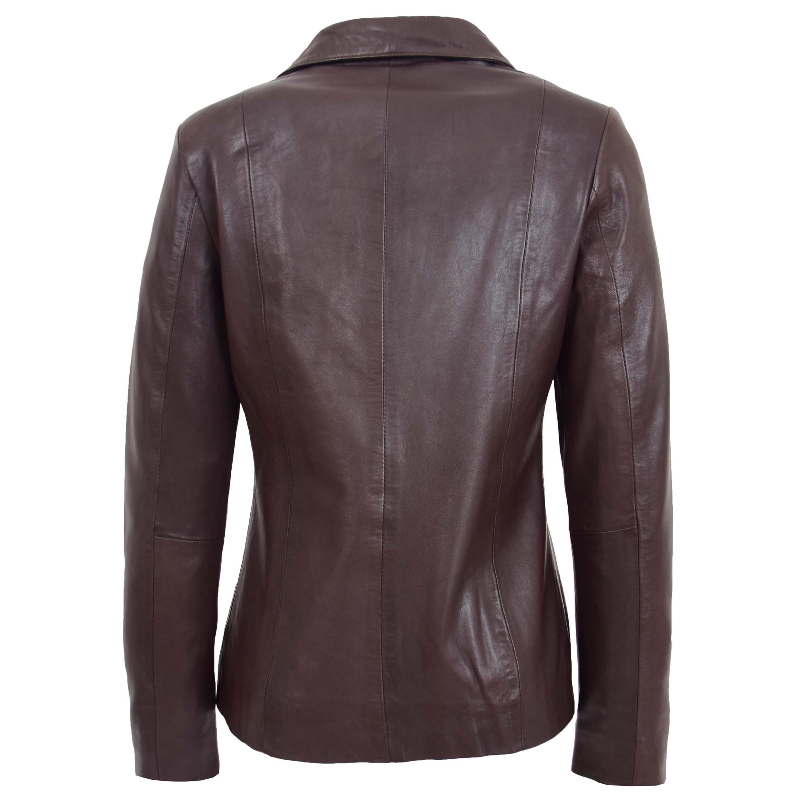 BUNERI Chaqueta de Cuero Clásica con Cremallera para Mujer Marrón - Imagen 2