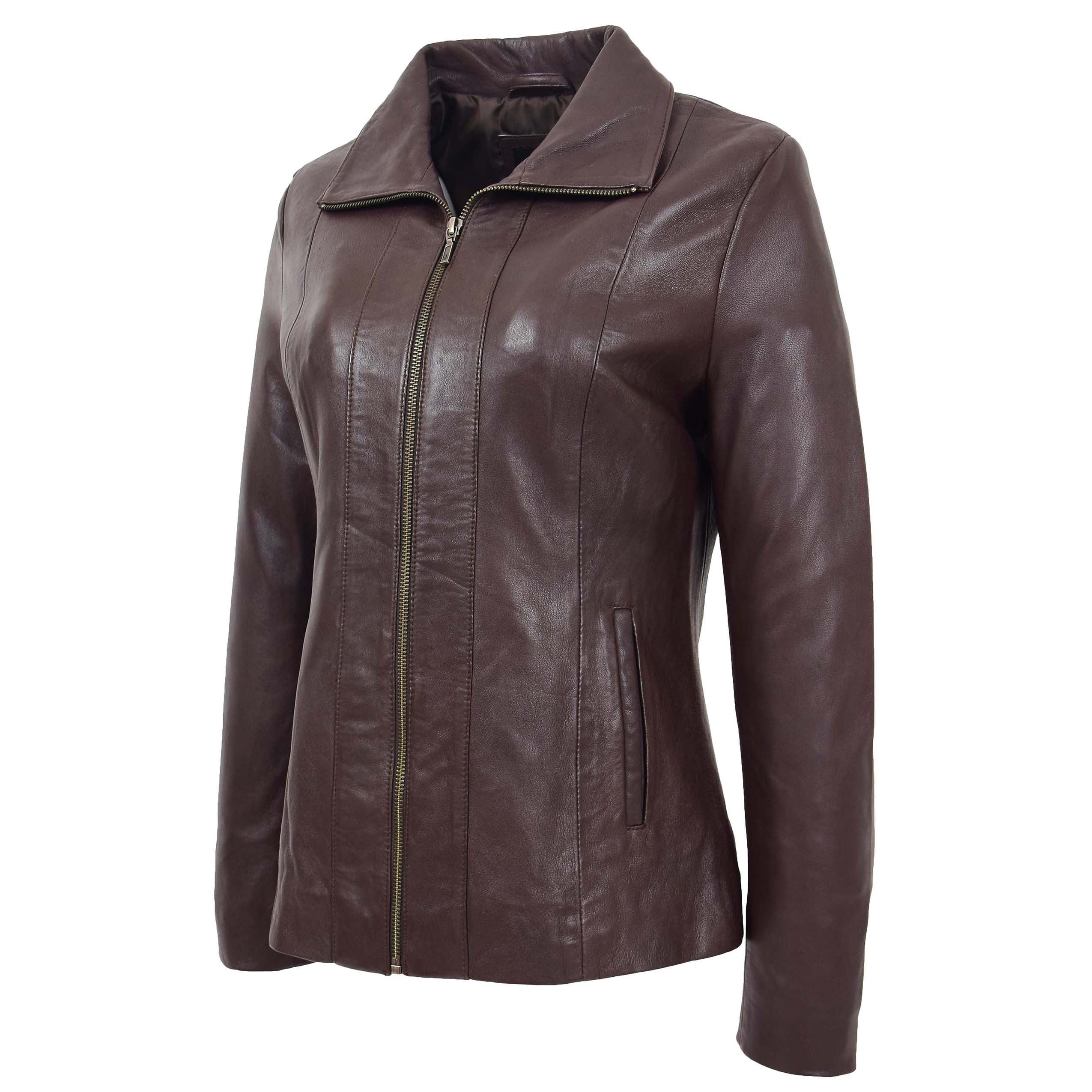 BUNERI Chaqueta de Cuero Clásica con Cremallera para Mujer Marrón - Imagen 5