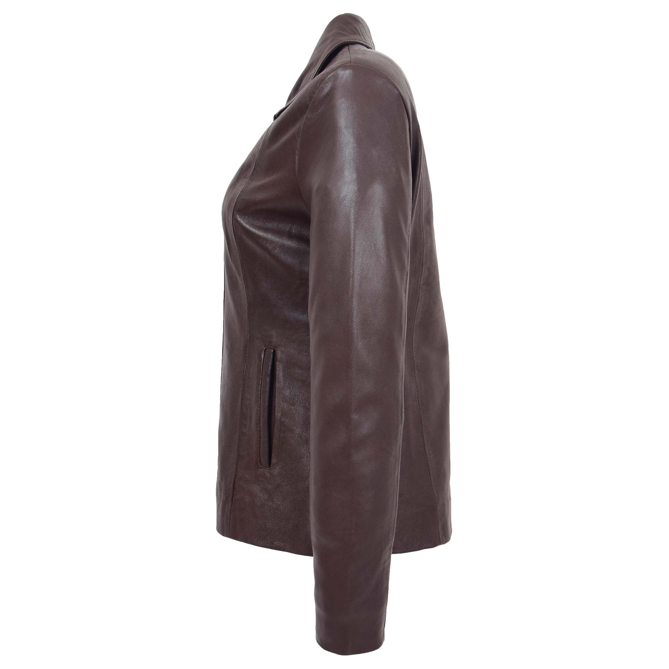 BUNERI Chaqueta de Cuero Clásica con Cremallera para Mujer Marrón - Imagen 6