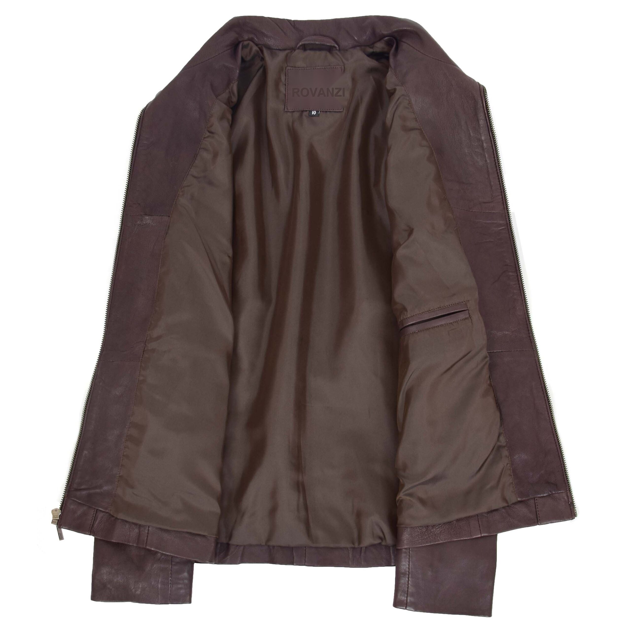BUNERI Chaqueta de Cuero Clásica con Cremallera para Mujer Marrón - Imagen 7