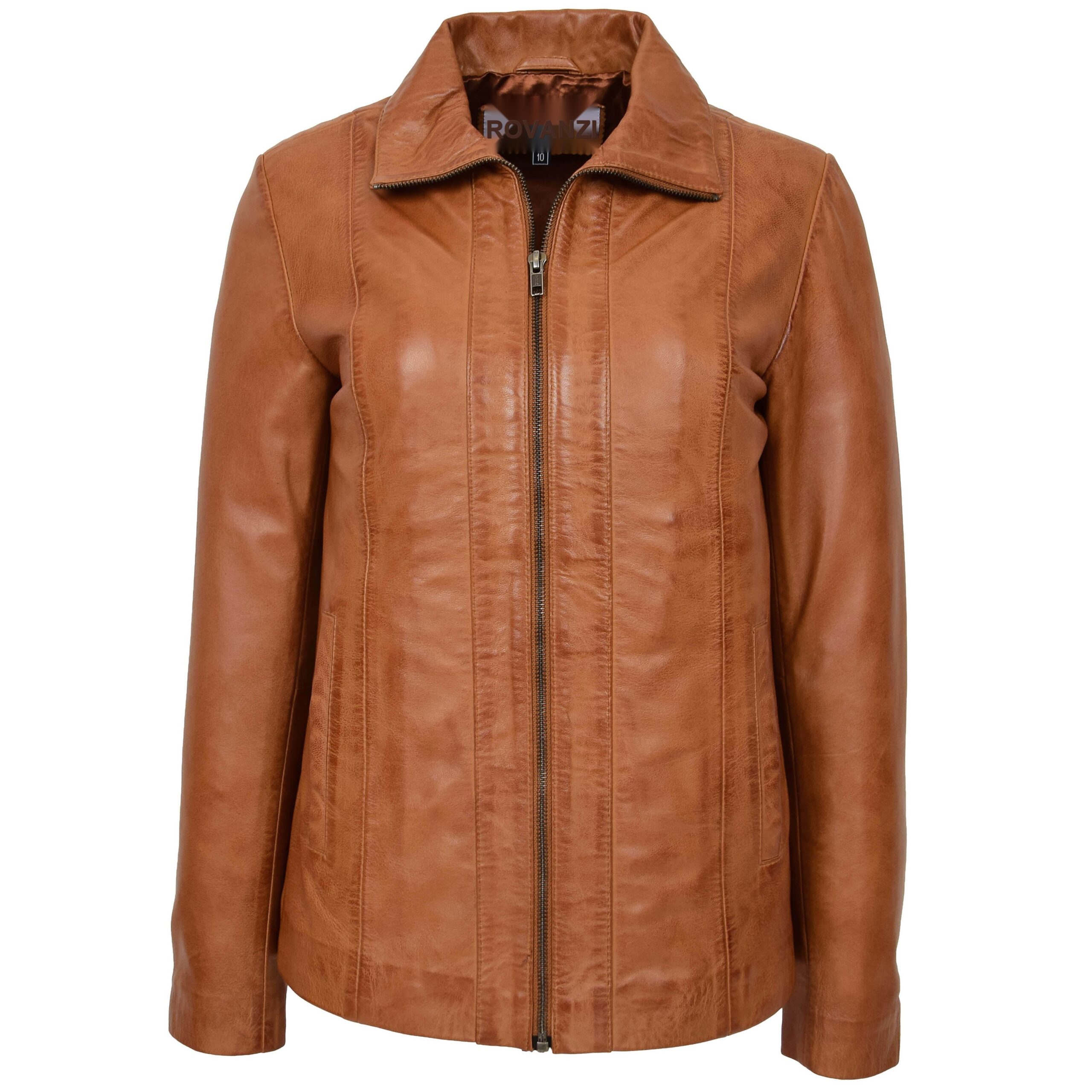 BUNERI Chaqueta de Cuero Tan Clásica con Cremallera para Mujer II