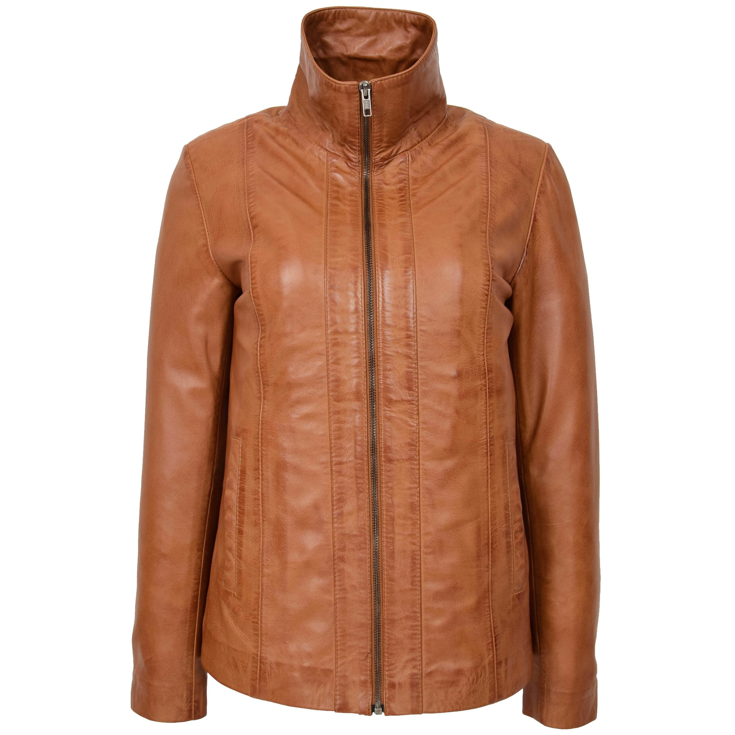 BUNERI Chaqueta de Cuero Tan Clásica con Cremallera para Mujer II - Imagen 3