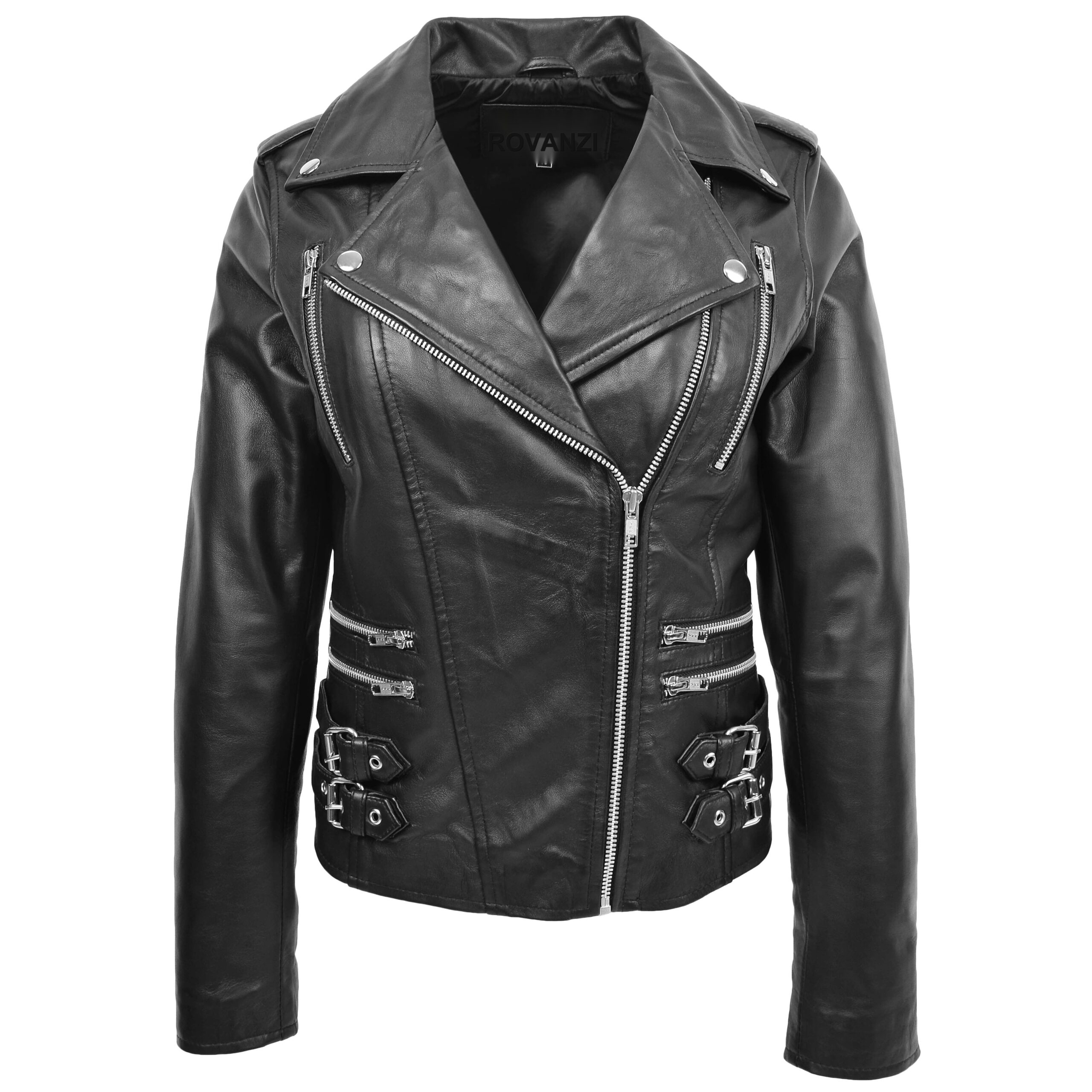 BUNERI Biker Cuero Cara Negra Cross Zip Mujer