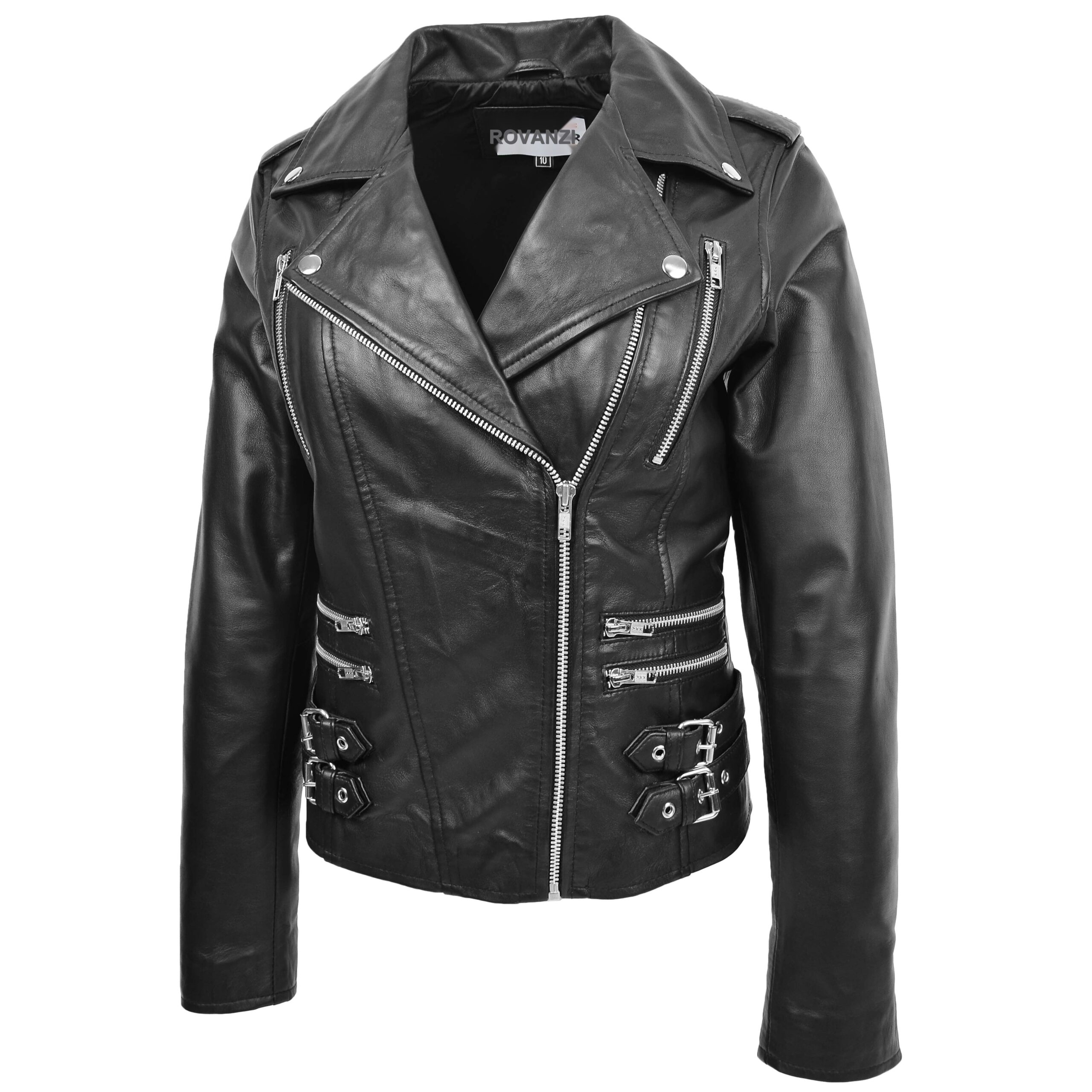 BUNERI Biker Cuero Cara Negra Cross Zip Mujer - Imagen 4
