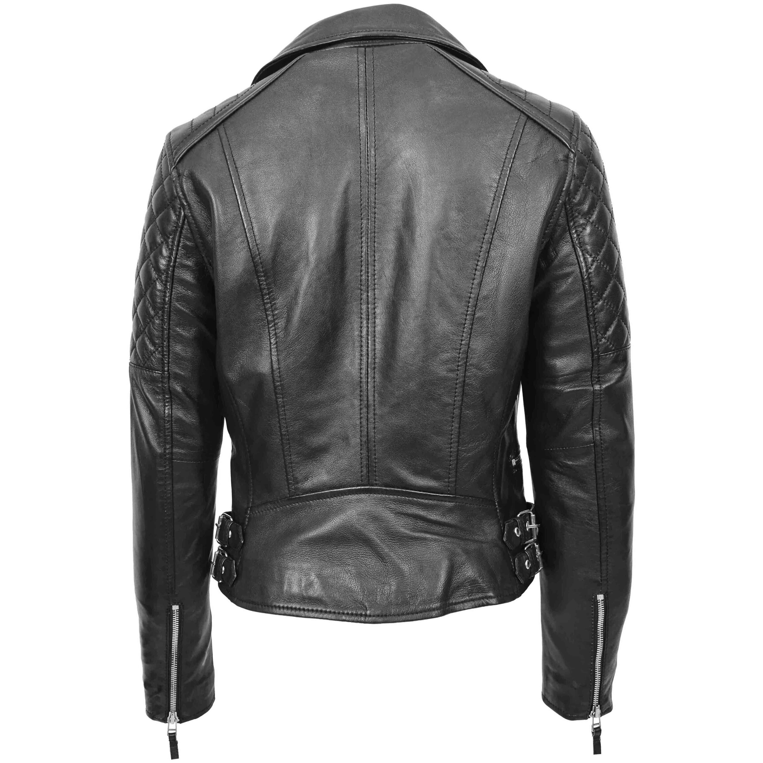 BUNERI Chaqueta Biker de Cuero Cierre Cruzado para Mujer Negro - Imagen 2