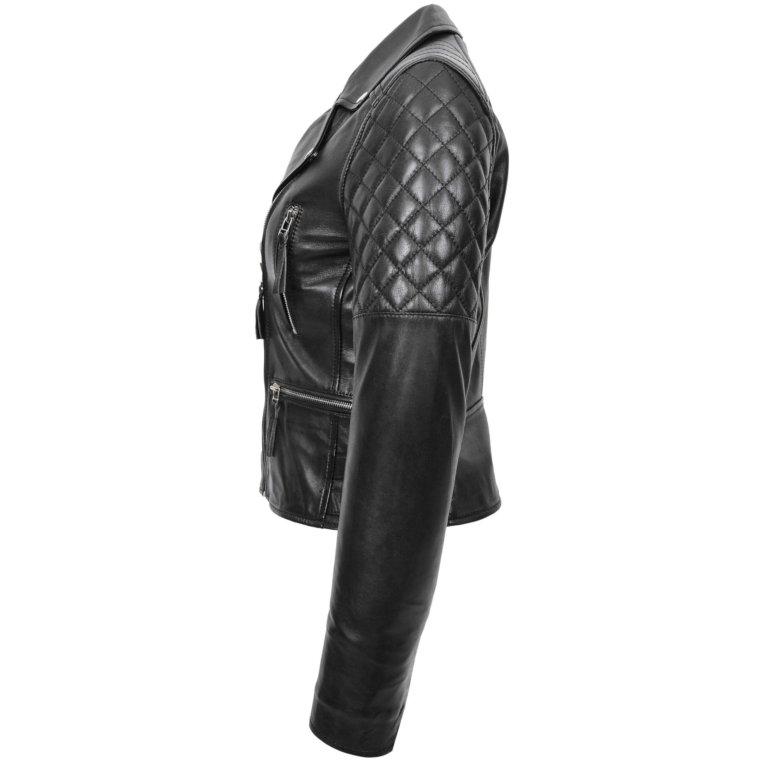 BUNERI Chaqueta Biker de Cuero Cierre Cruzado para Mujer Negro - Imagen 5