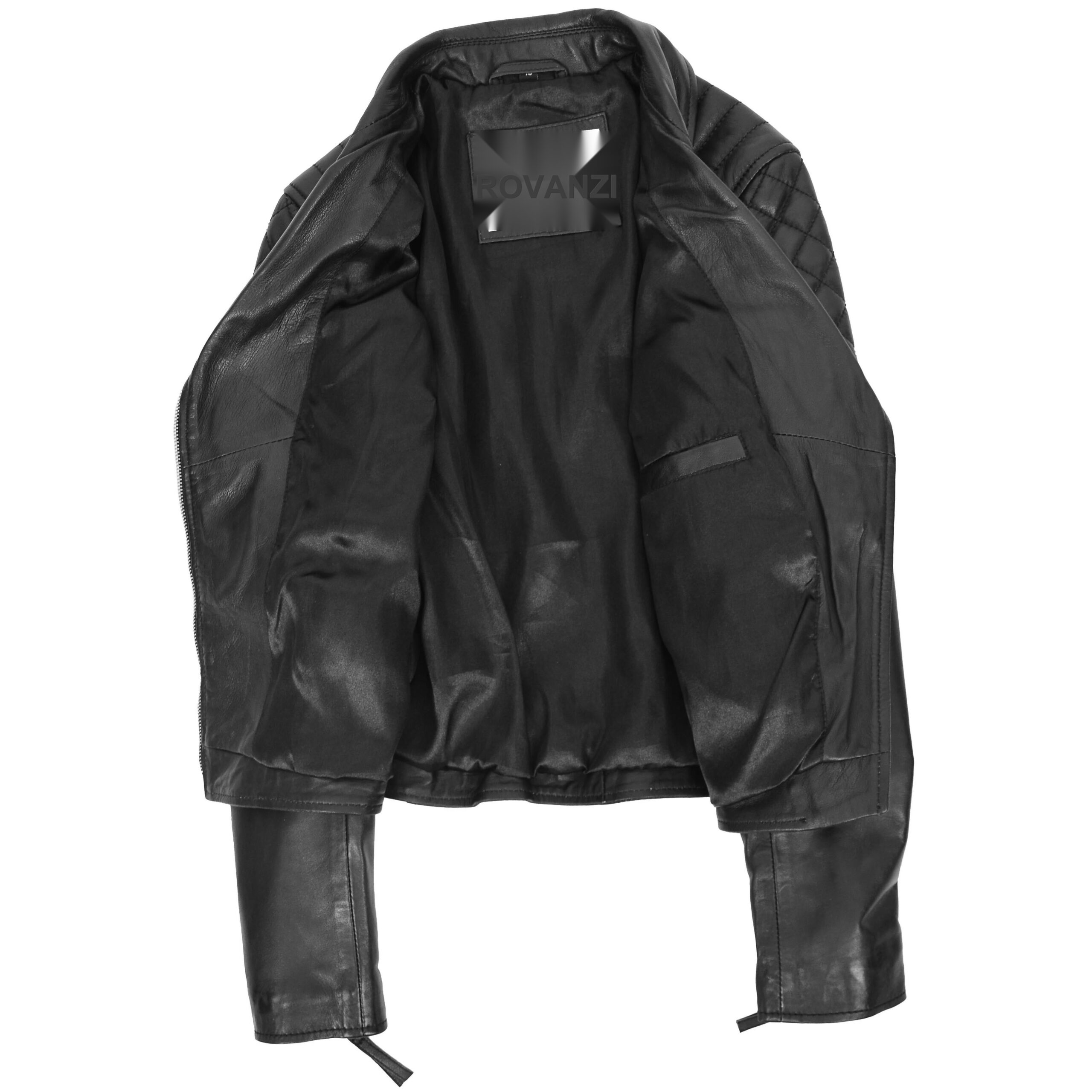 BUNERI Chaqueta Biker de Cuero Cierre Cruzado para Mujer Negro - Imagen 6