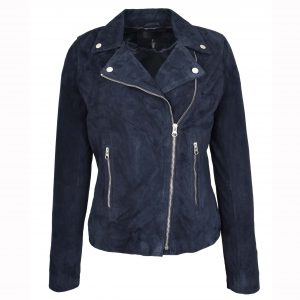 BUNERI Chaqueta Biker de Ante Azul Marino para Mujer