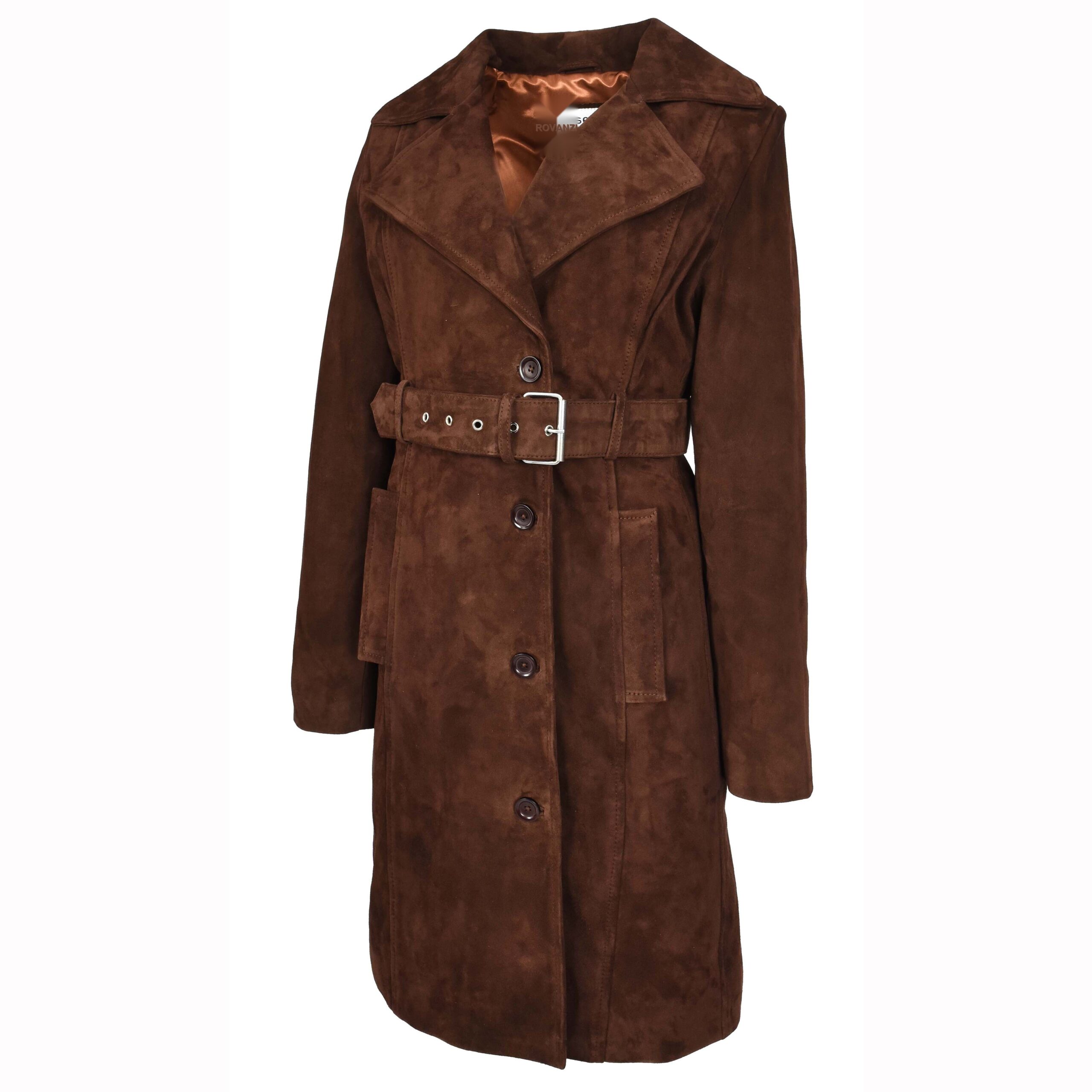 BUNERI Trench de Ante de Cabra para Mujer 3/4 Longitud Marrón Óxido con Cinturón - Imagen 5