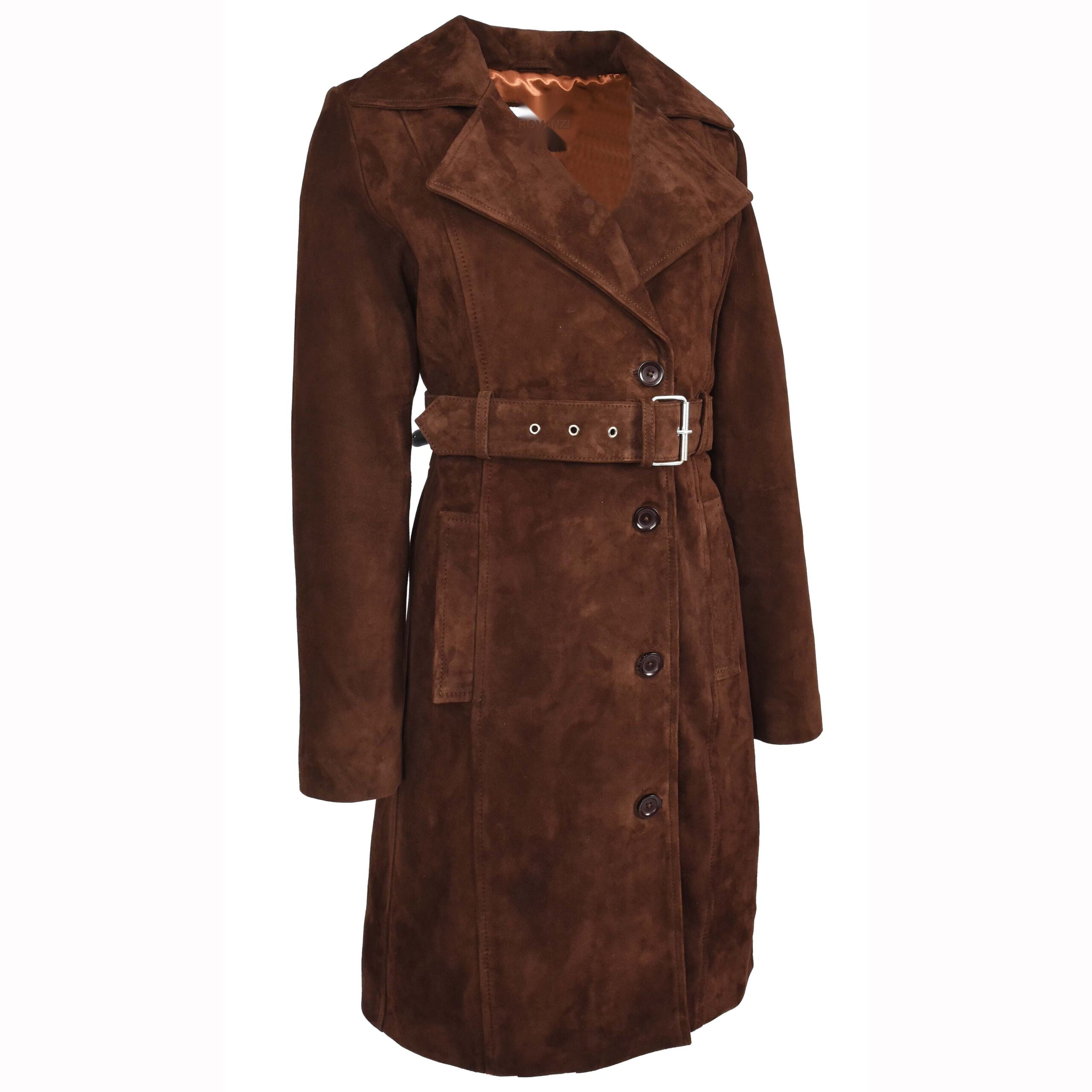 BUNERI Trench de Ante de Cabra para Mujer 3/4 Longitud Marrón Óxido con Cinturón - Imagen 4