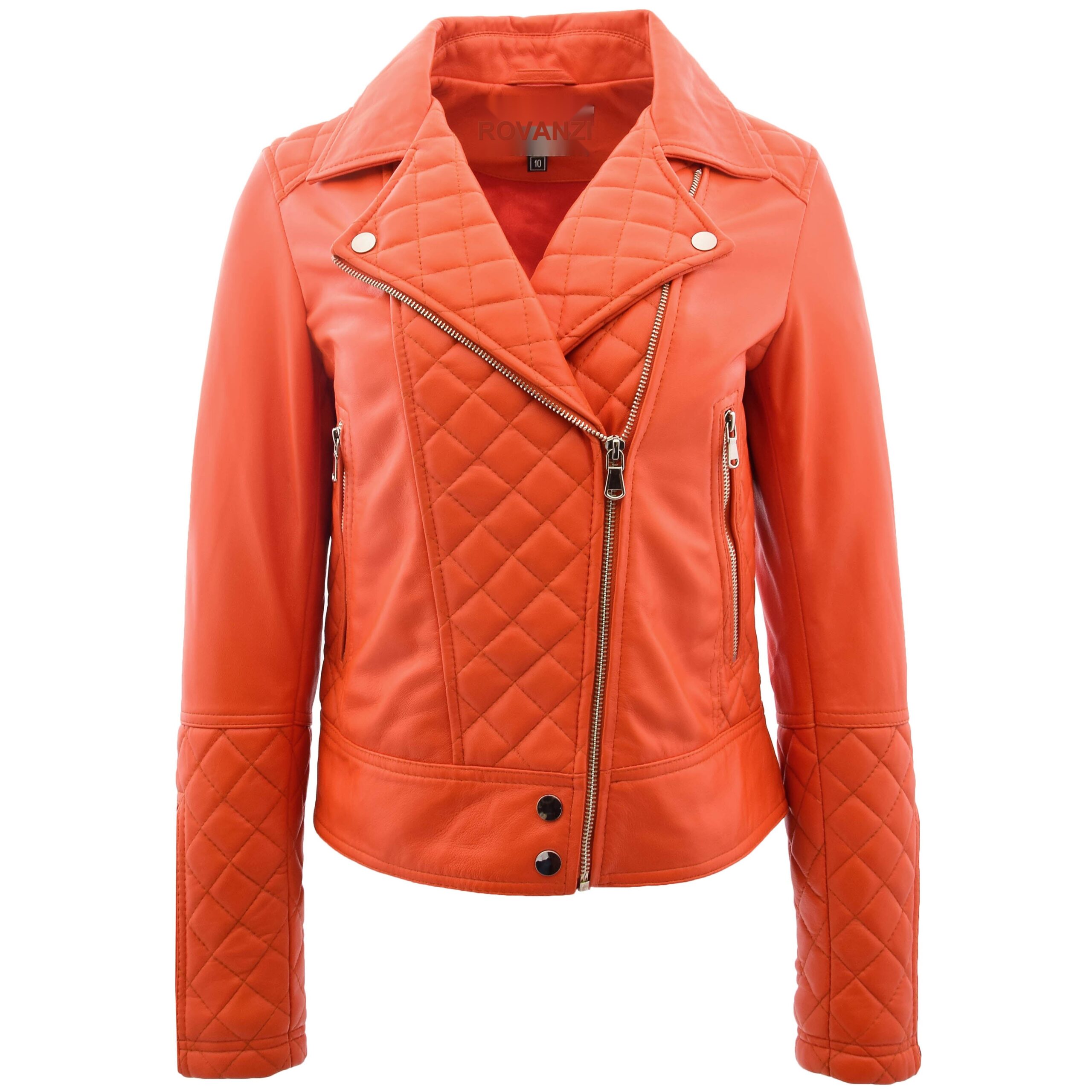 BUNERI Biker Cuero Ziva Naranja Detalles Acolchados Mujer