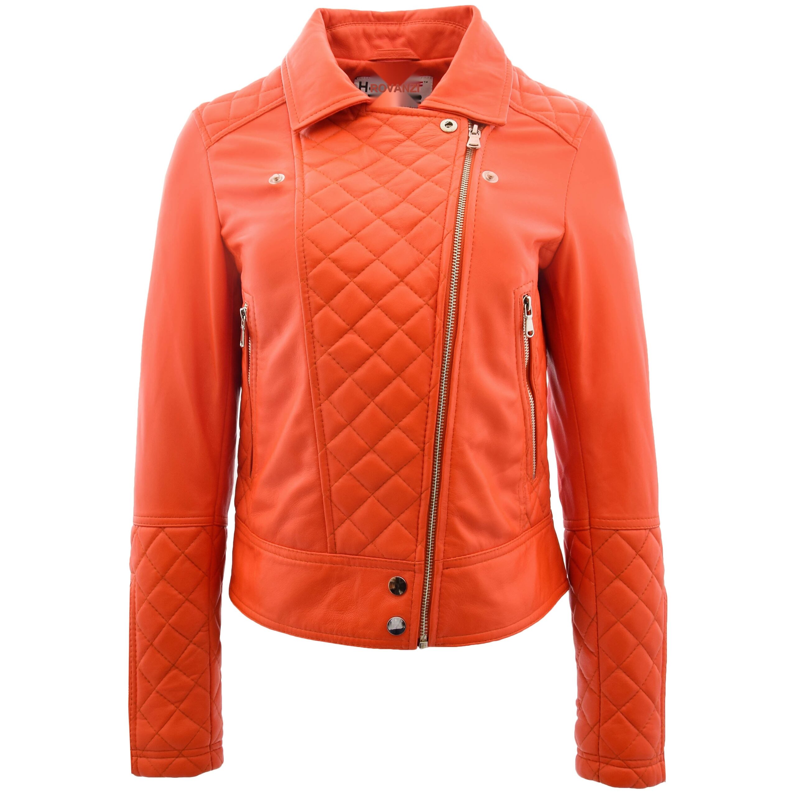 BUNERI Biker Cuero Ziva Naranja Detalles Acolchados Mujer - Imagen 3