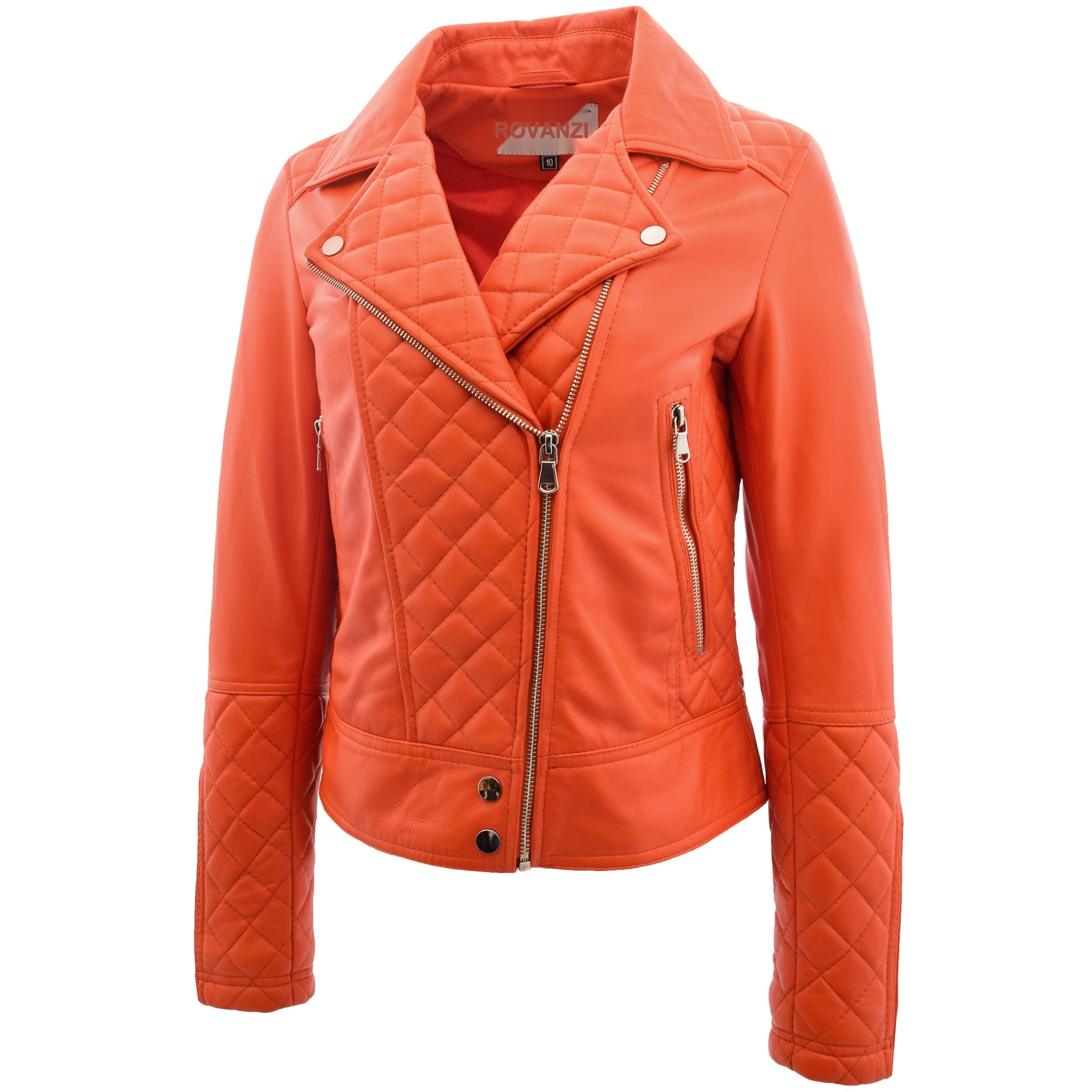 BUNERI Biker Cuero Ziva Naranja Detalles Acolchados Mujer - Imagen 4