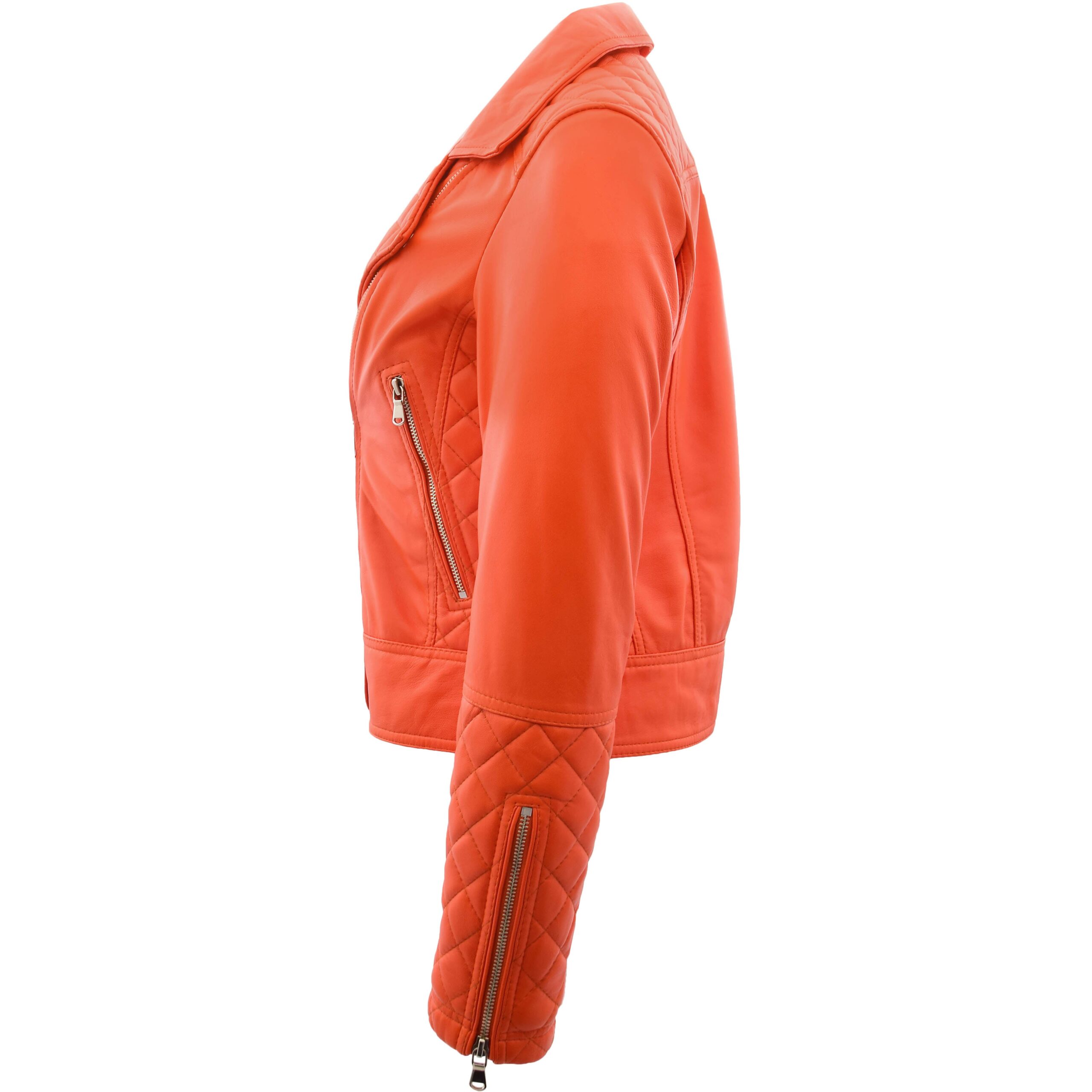 BUNERI Biker Cuero Ziva Naranja Detalles Acolchados Mujer - Imagen 5