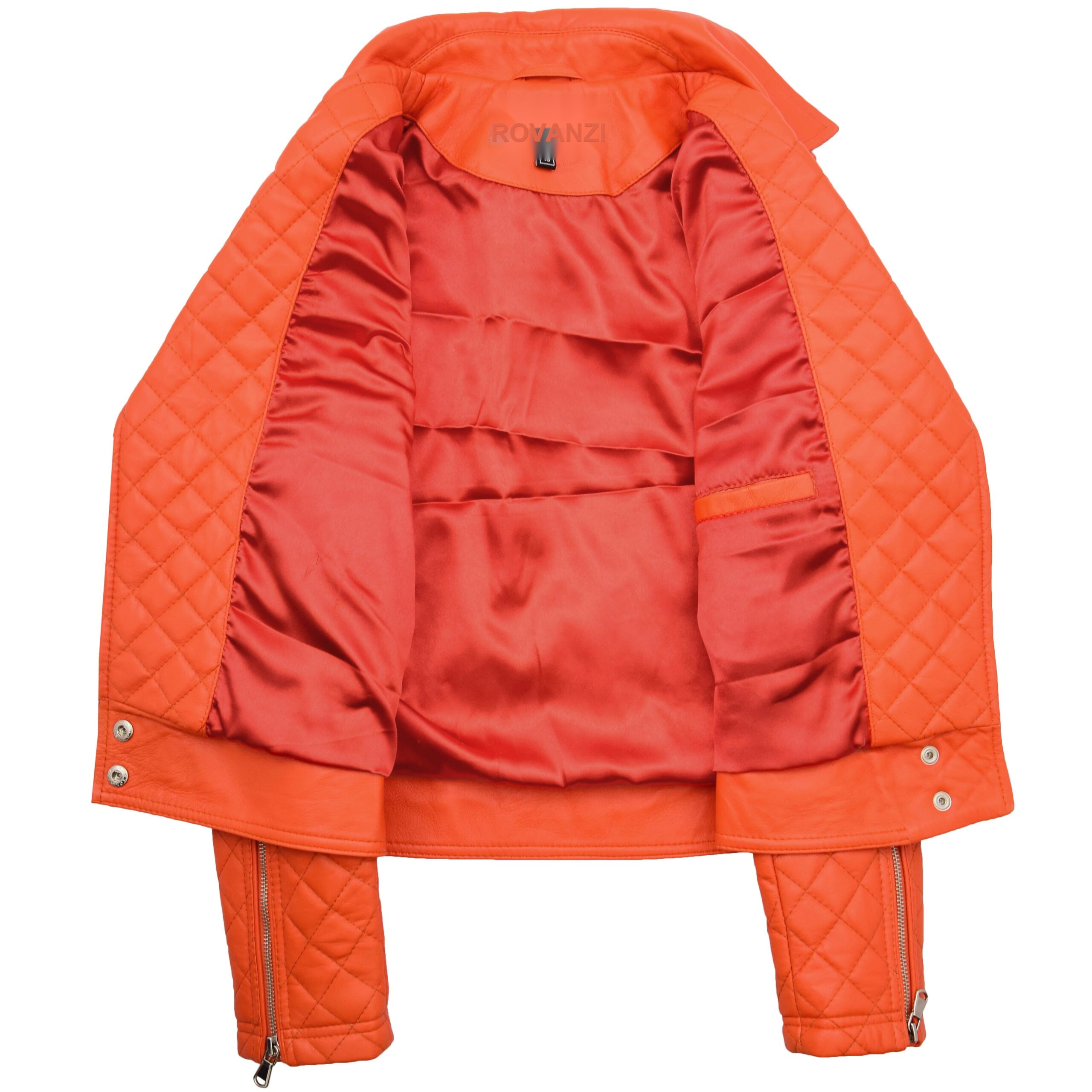 BUNERI Biker Cuero Ziva Naranja Detalles Acolchados Mujer - Imagen 6
