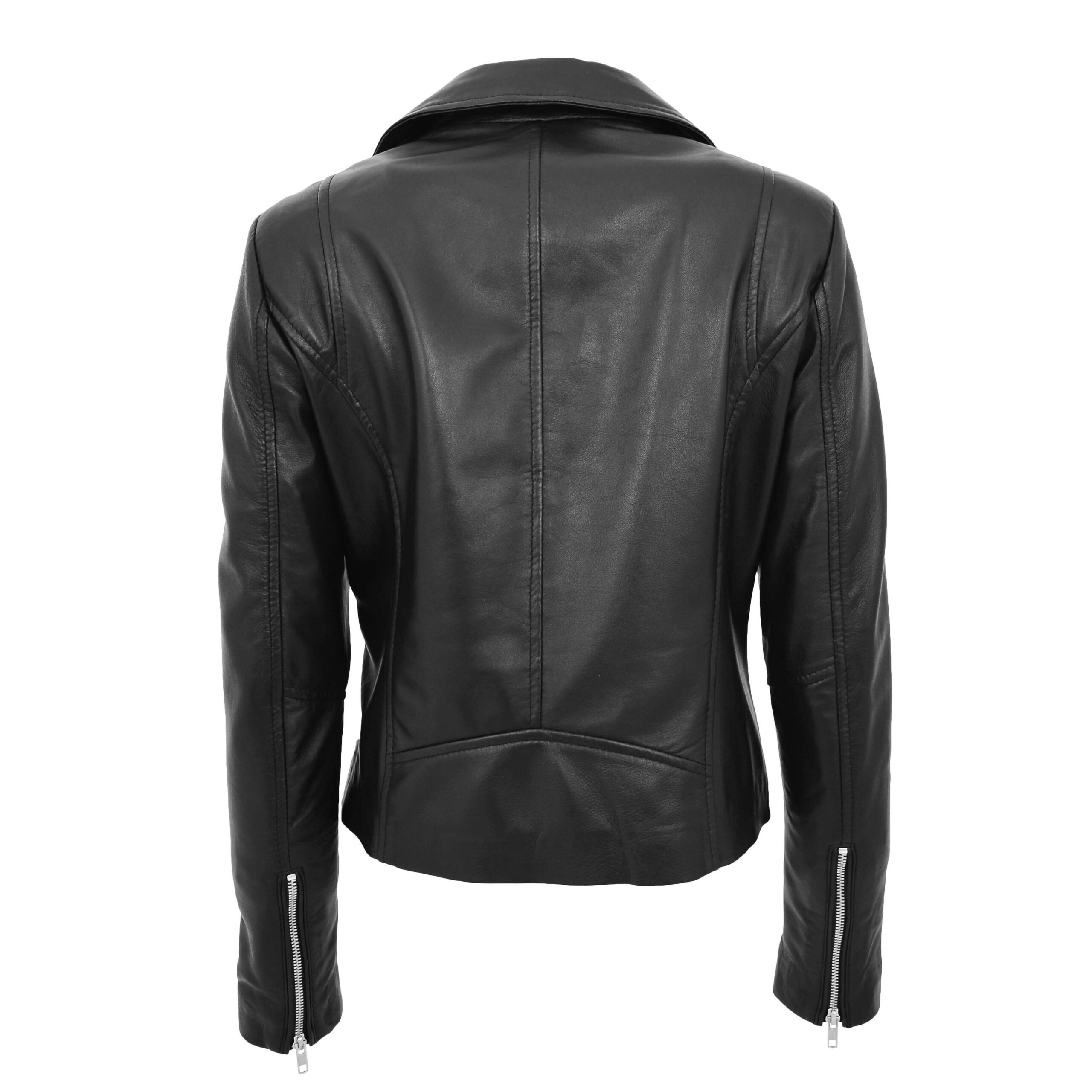 BUNERI Chaqueta Mujer Cuero Estilo Biker Cremallera Cruzada Negra - Imagen 2