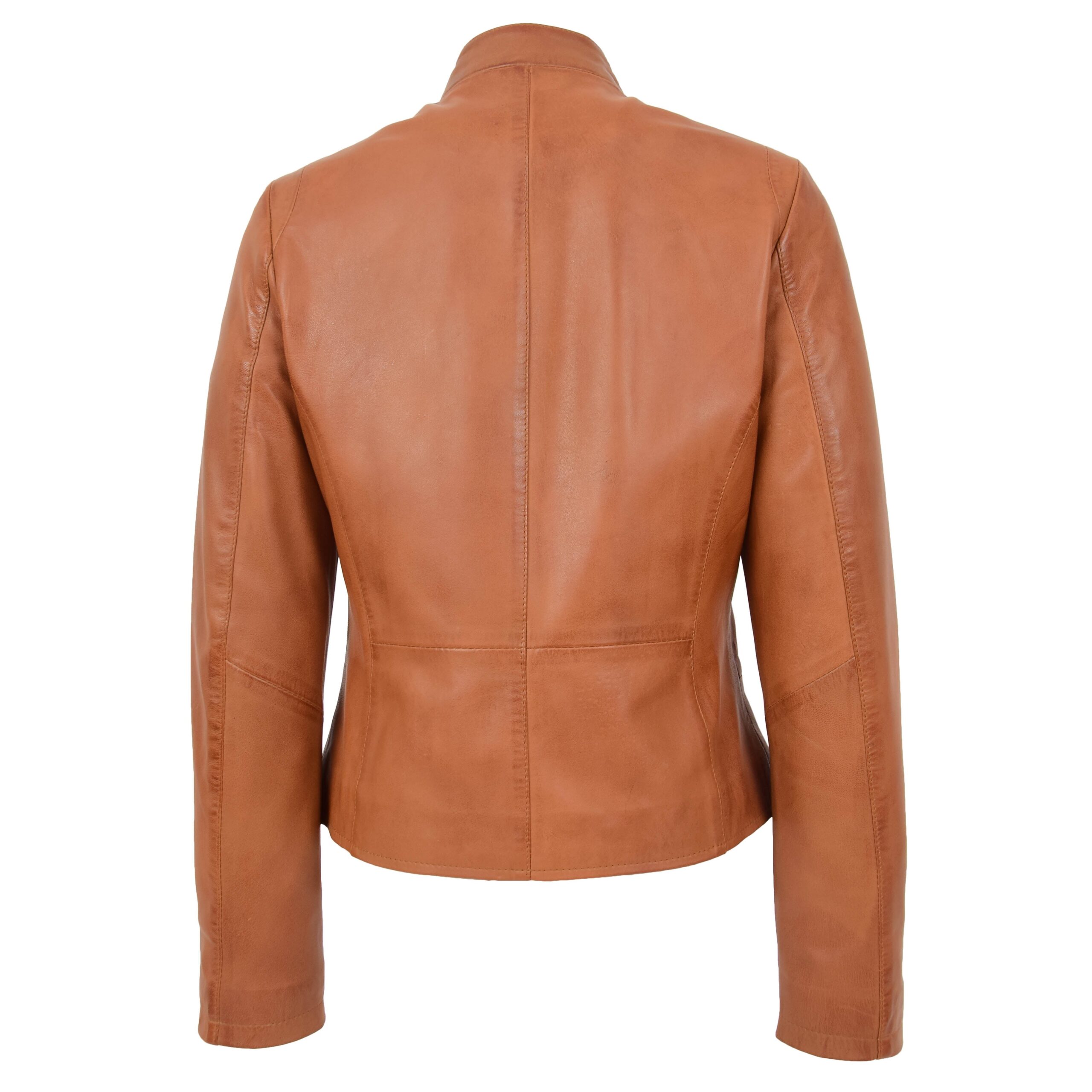 BUNERI Chaqueta de Cuero Casual con Cuello Alto para Mujer Tan - Imagen 2