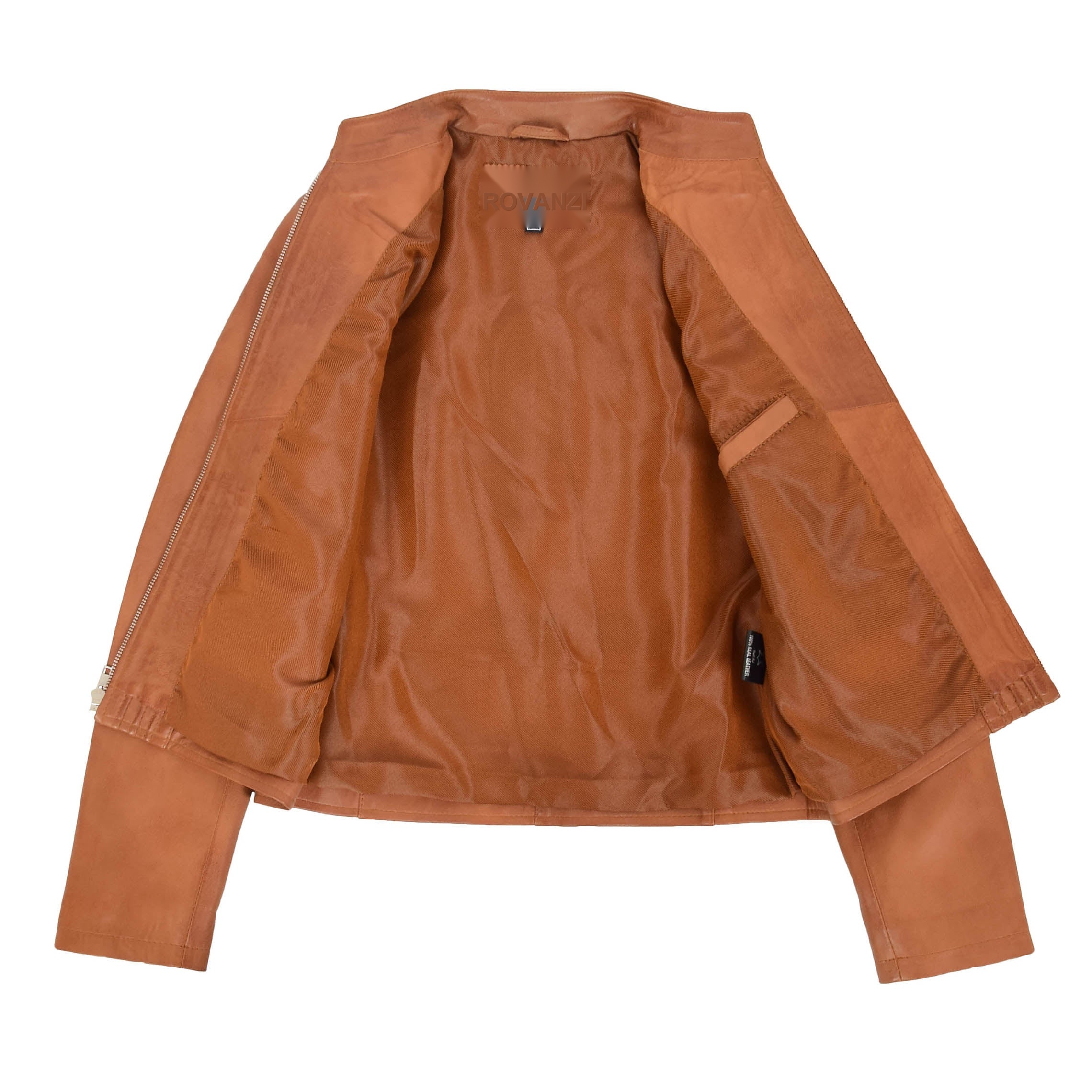 BUNERI Chaqueta de Cuero Casual con Cuello Alto para Mujer Tan - Imagen 7