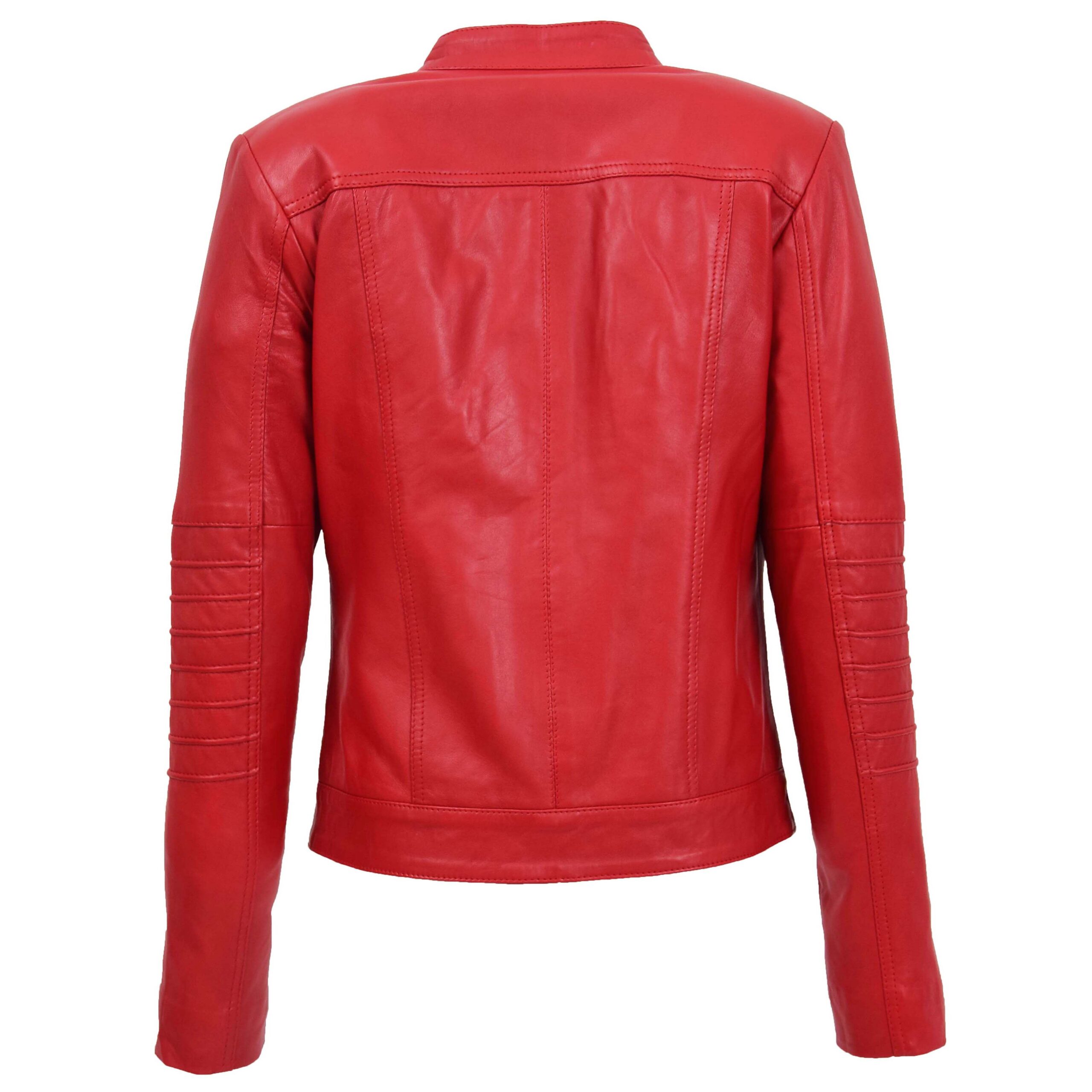 BUNERI Chaqueta Mujer Cuero Biker Clasico Estilo Roja - Imagen 2