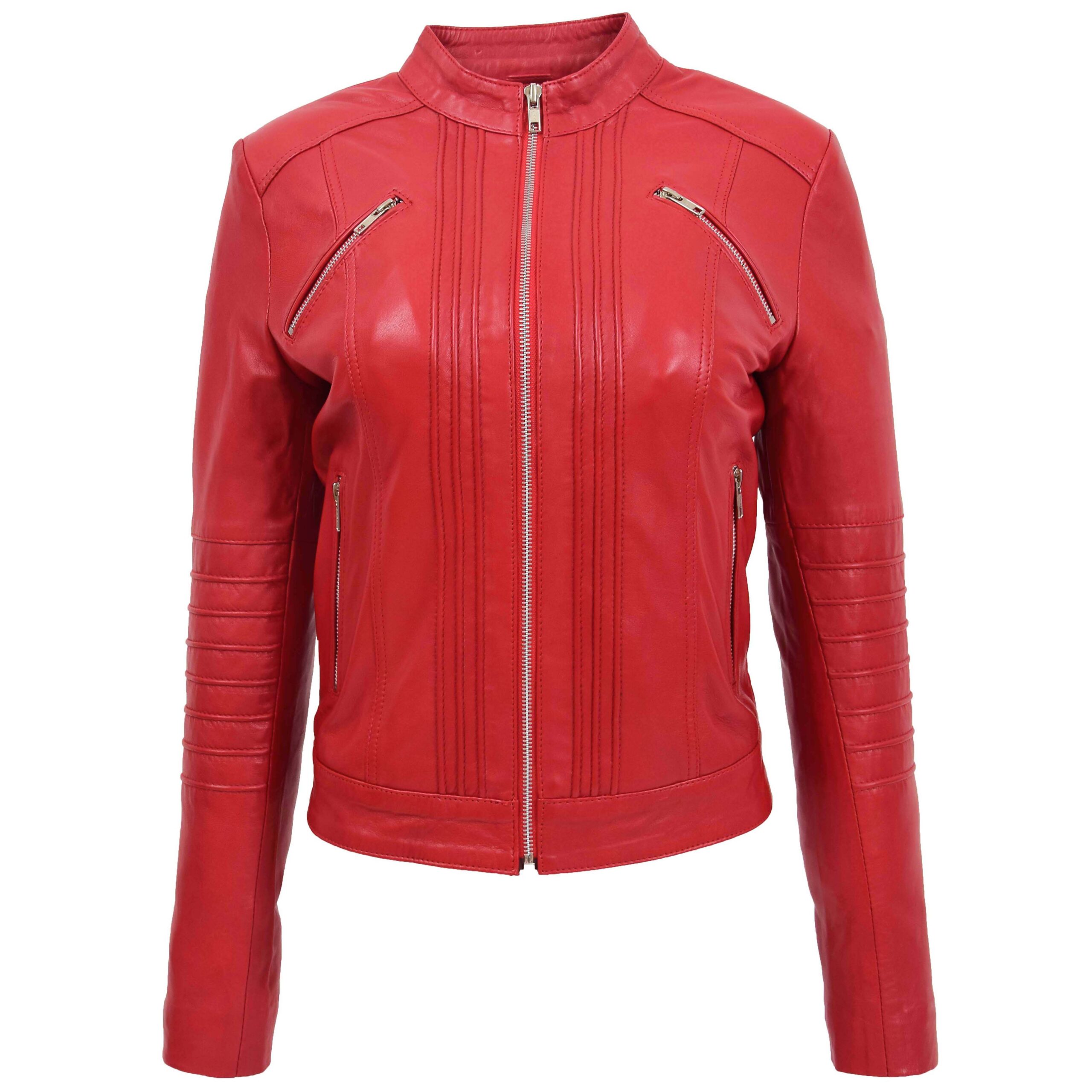 BUNERI Chaqueta Mujer Cuero Biker Clasico Estilo Roja - Imagen 3