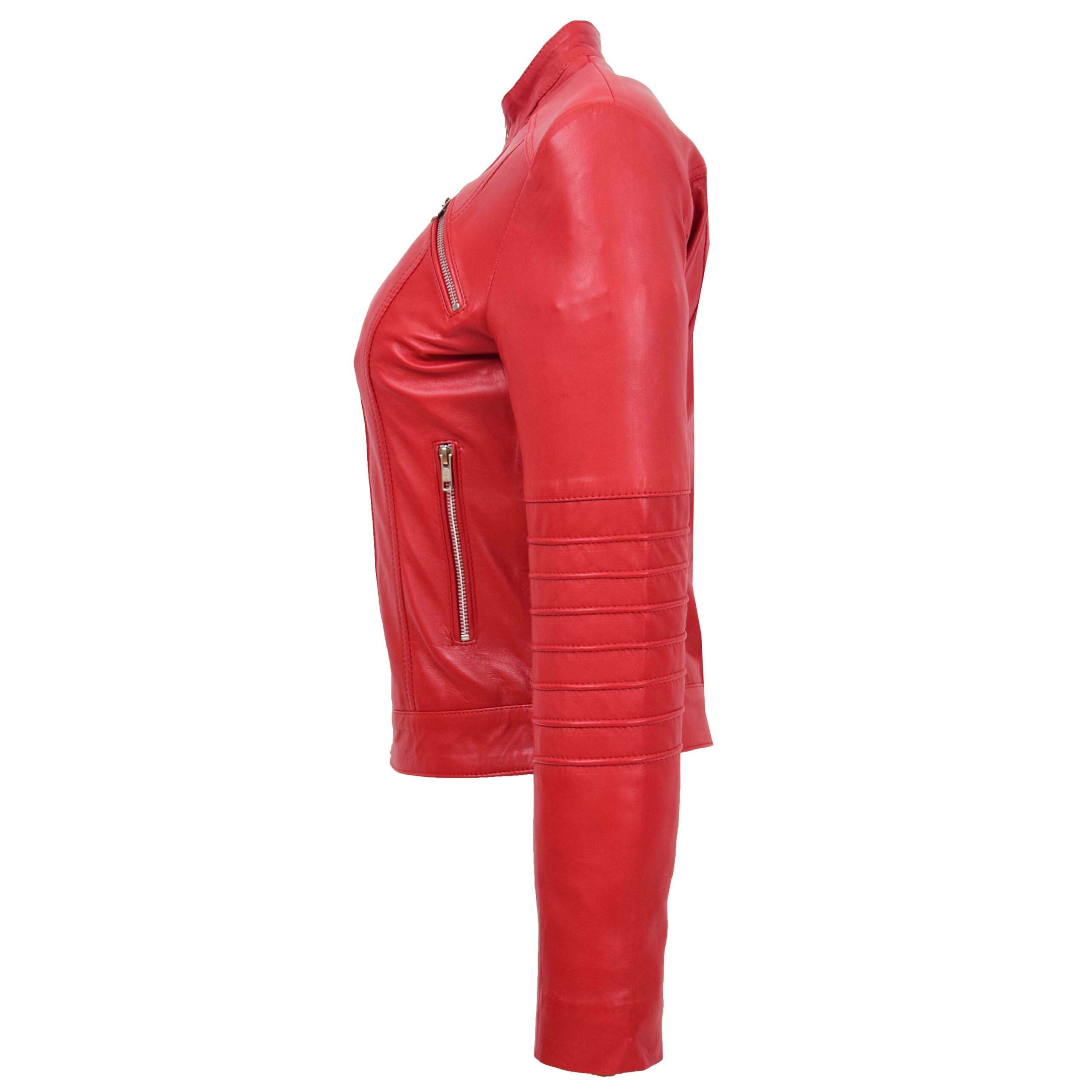 BUNERI Chaqueta Mujer Cuero Biker Clasico Estilo Roja - Imagen 5