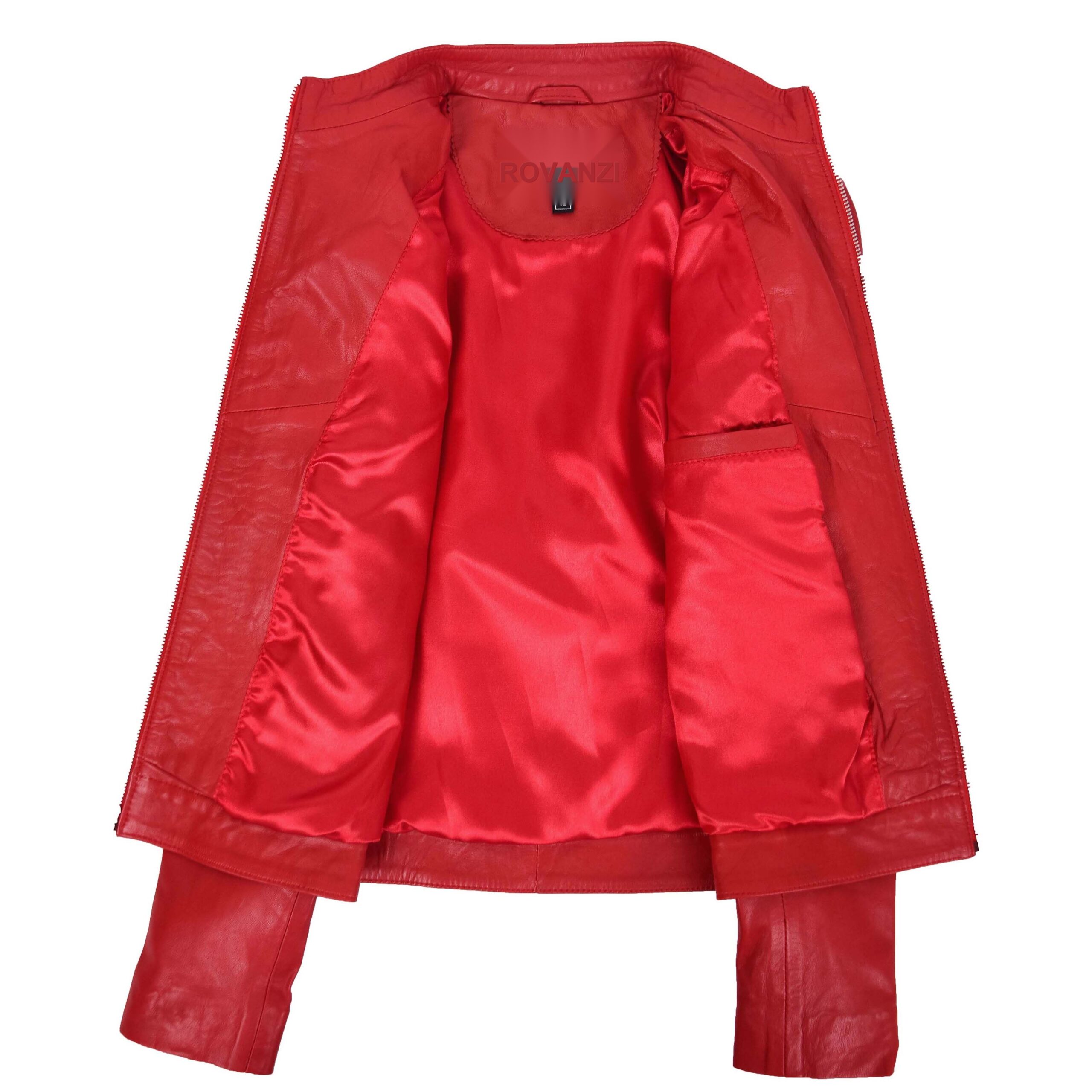 BUNERI Chaqueta Mujer Cuero Biker Clasico Estilo Roja - Imagen 6