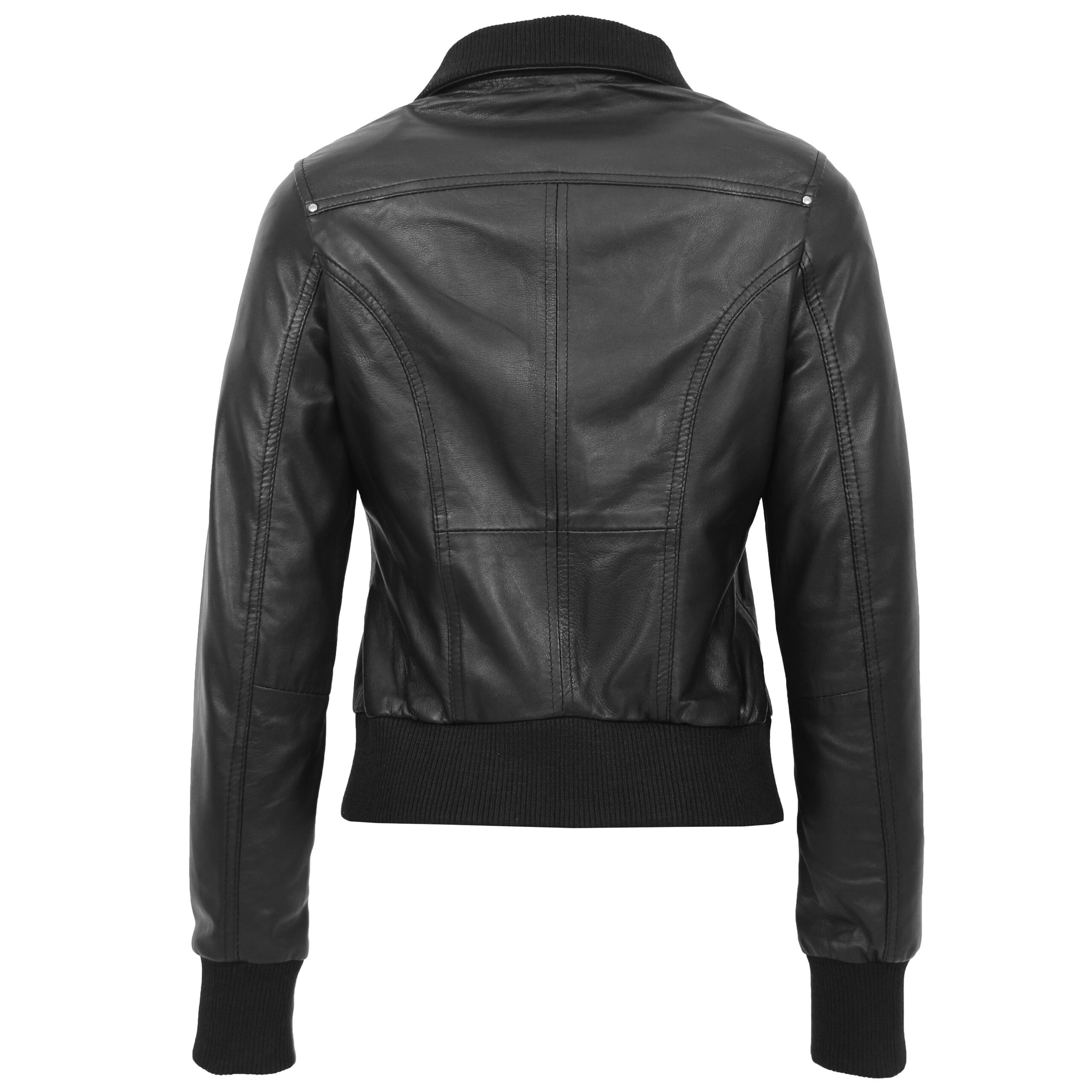 BUNERI Bomber Cuero Motto Negra Clásica Mujer - Imagen 2