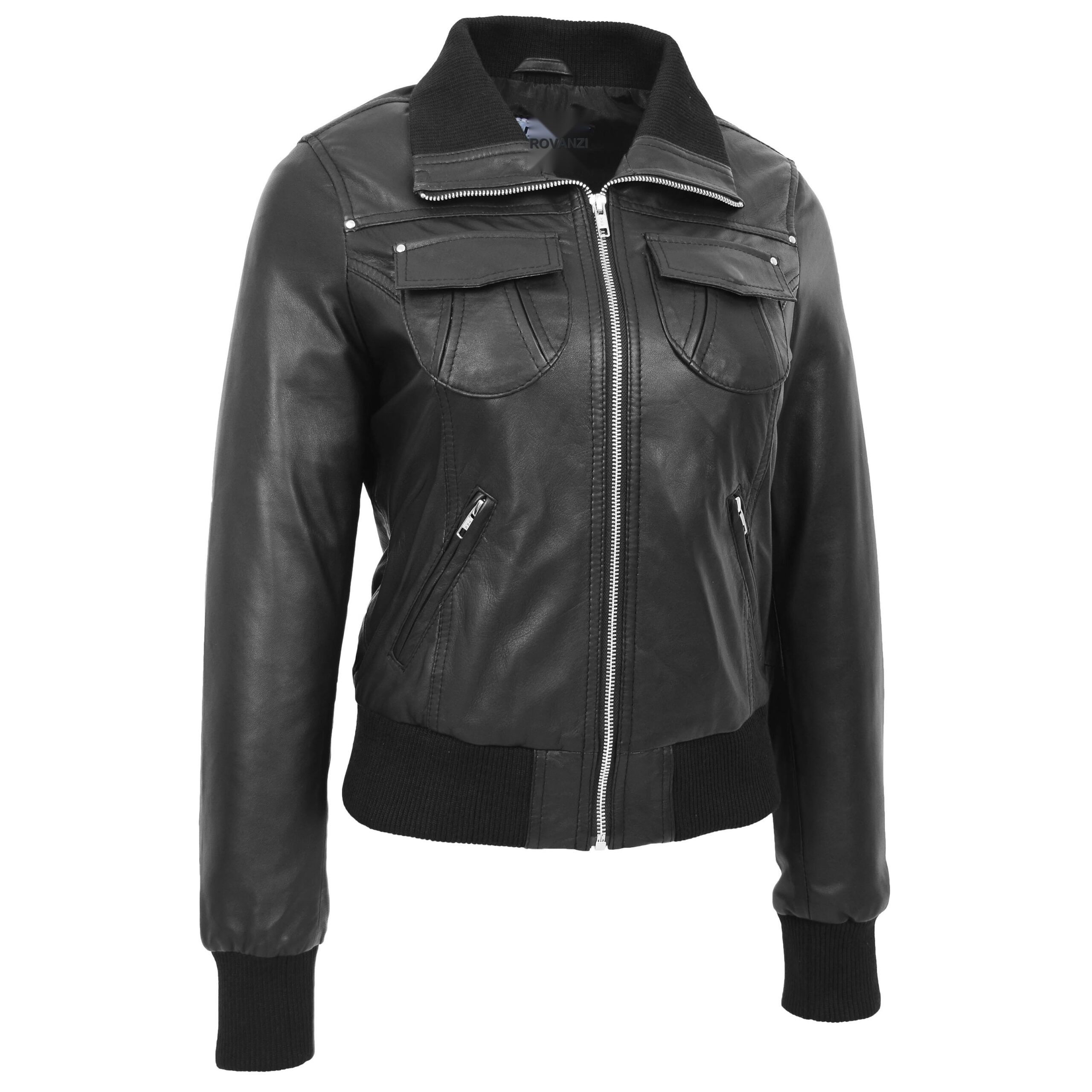 BUNERI Bomber Cuero Motto Negra Clásica Mujer - Imagen 3