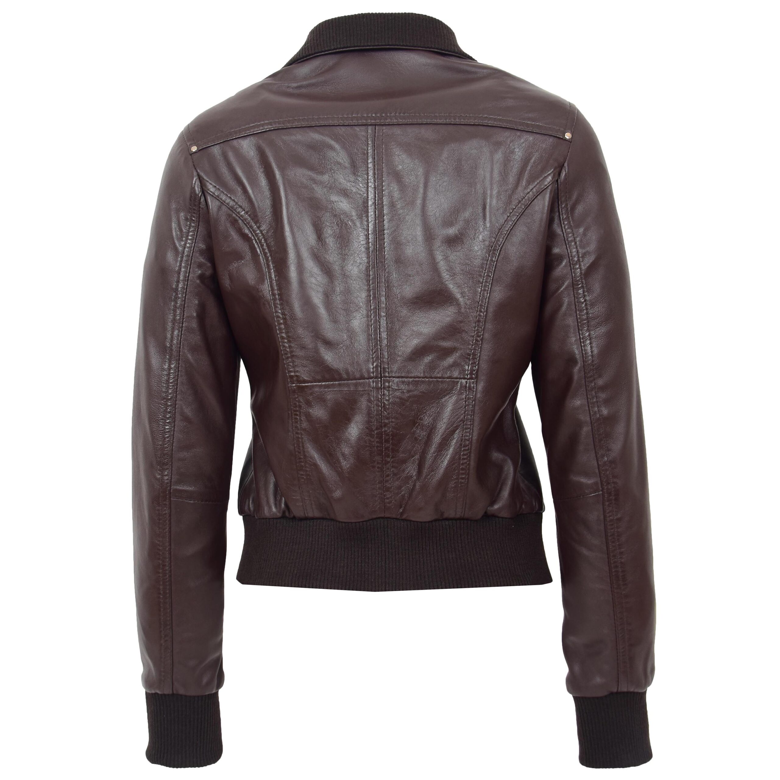 BUNERI Chaqueta Bomber Clasica de Cuero para Mujer Marron - Imagen 2