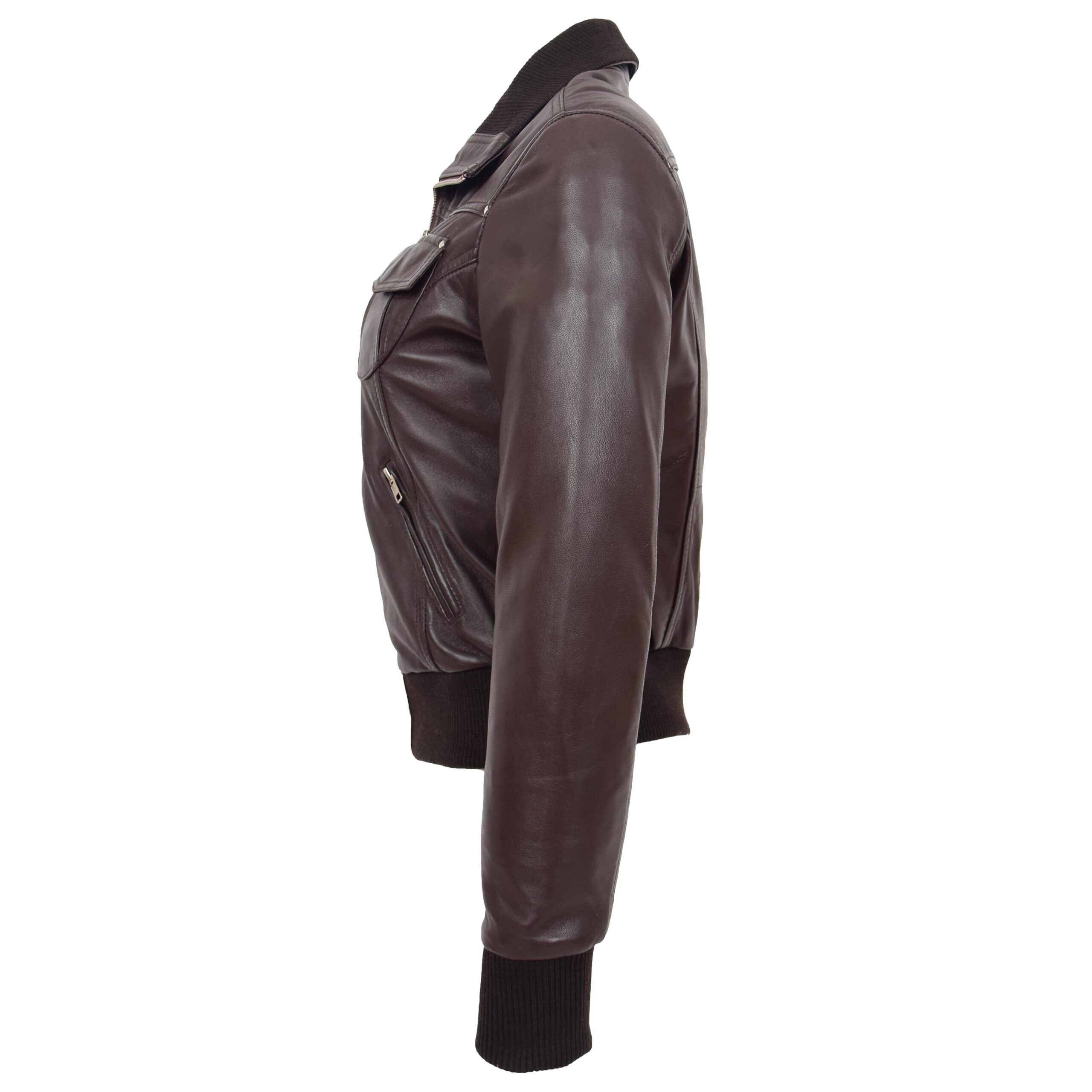 BUNERI Chaqueta Bomber Clasica de Cuero para Mujer Marron - Imagen 5
