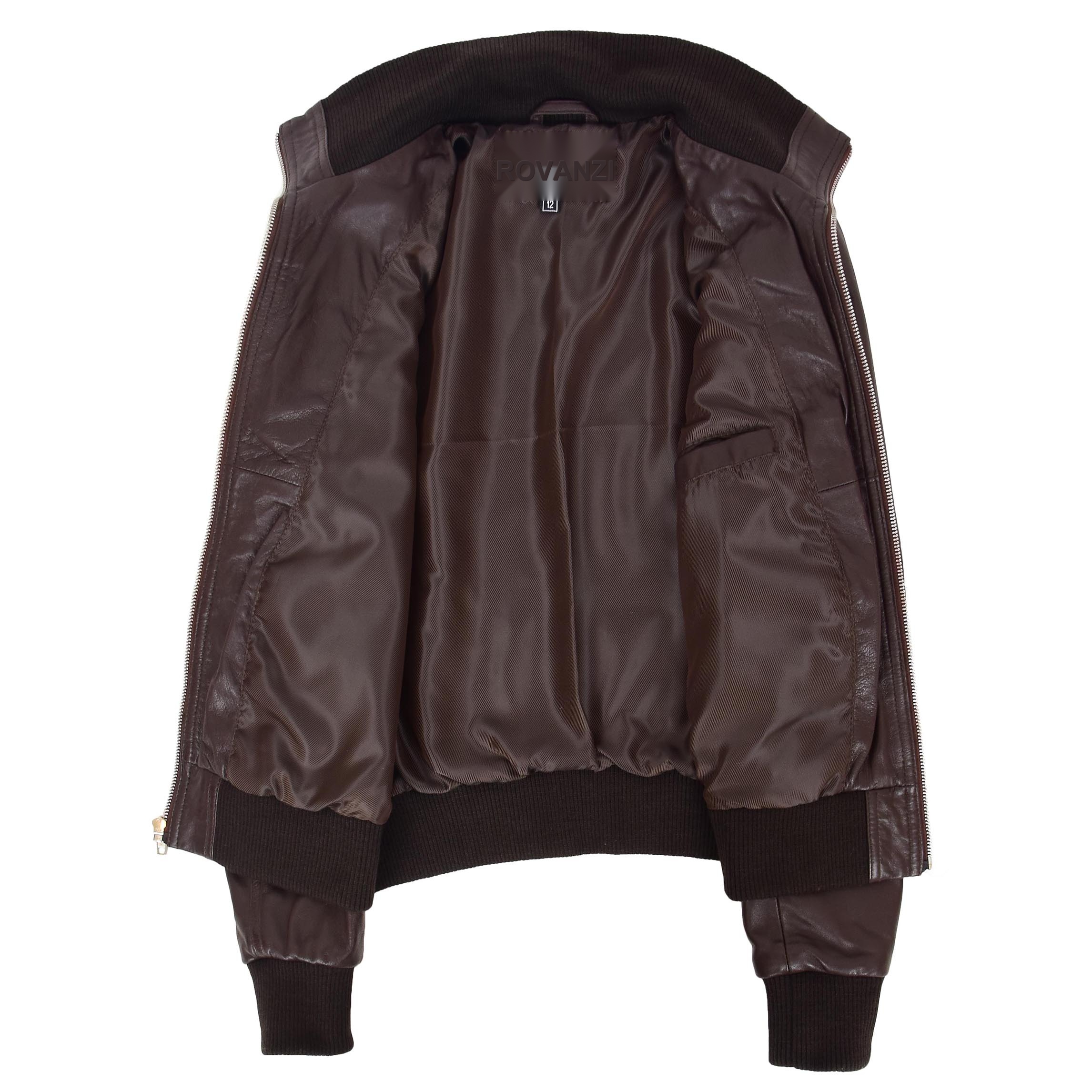 BUNERI Chaqueta Bomber Clasica de Cuero para Mujer Marron - Imagen 6