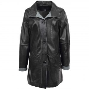 BUNERI Cuero Margaret Negro-Gris 3/4 Largo Estilo Clásico