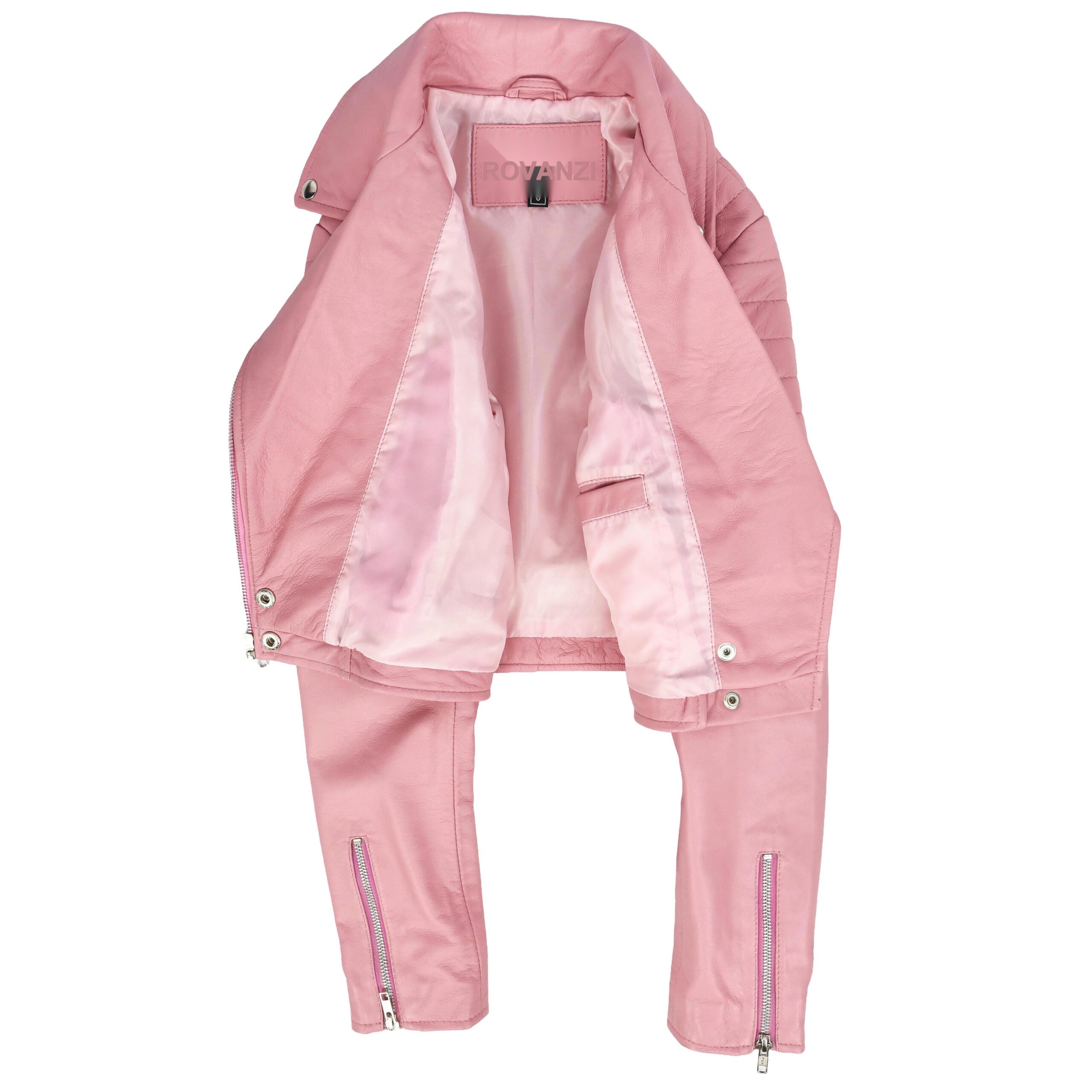 BUNERI Chaqueta Biker Corta de Cuero Rosa Bebé para Mujer - Imagen 2