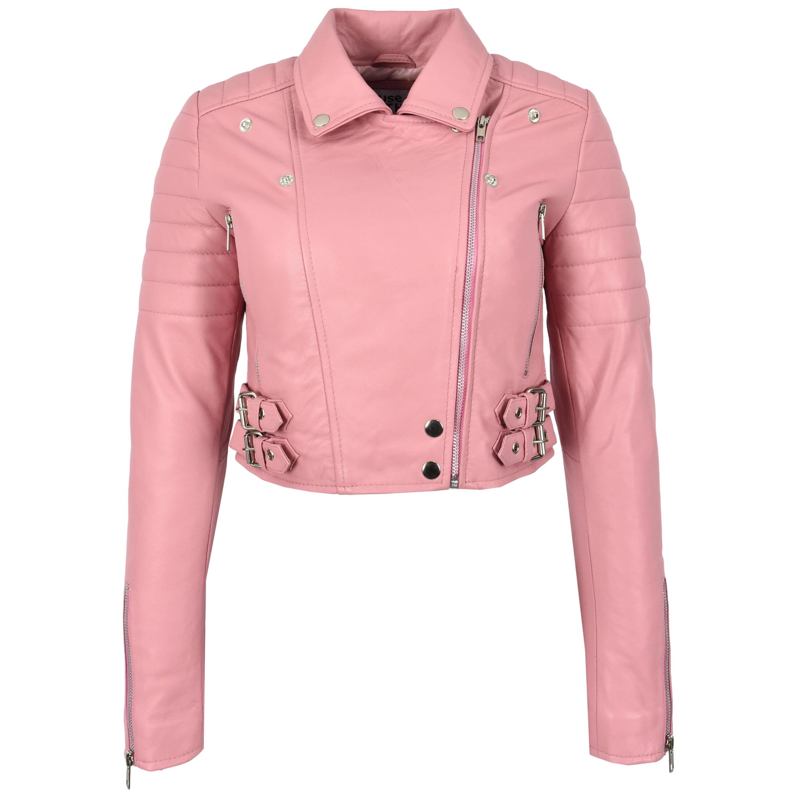 BUNERI Chaqueta Biker Corta de Cuero Rosa Bebé para Mujer - Imagen 4