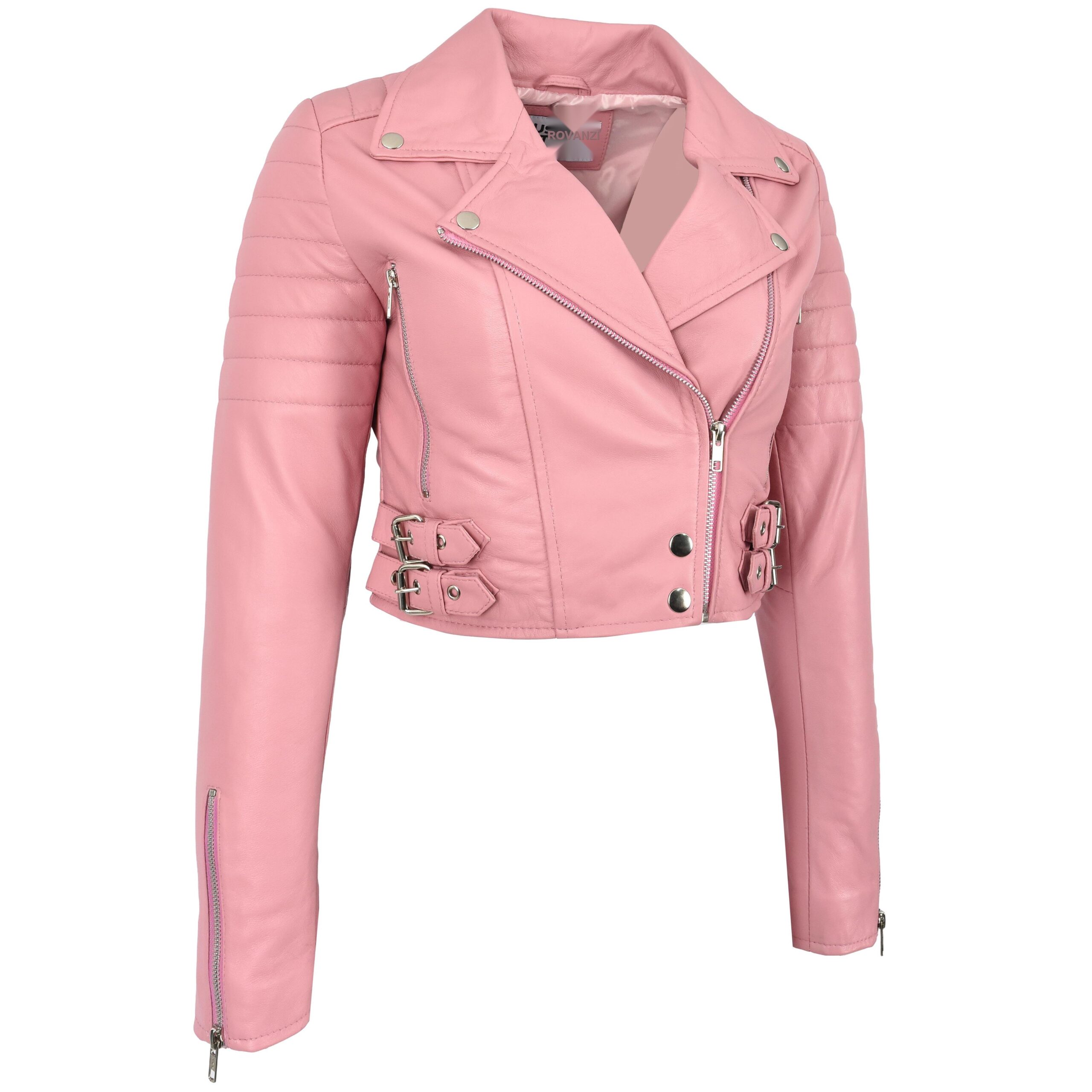 BUNERI Chaqueta Biker Corta de Cuero Rosa Bebé para Mujer - Imagen 5
