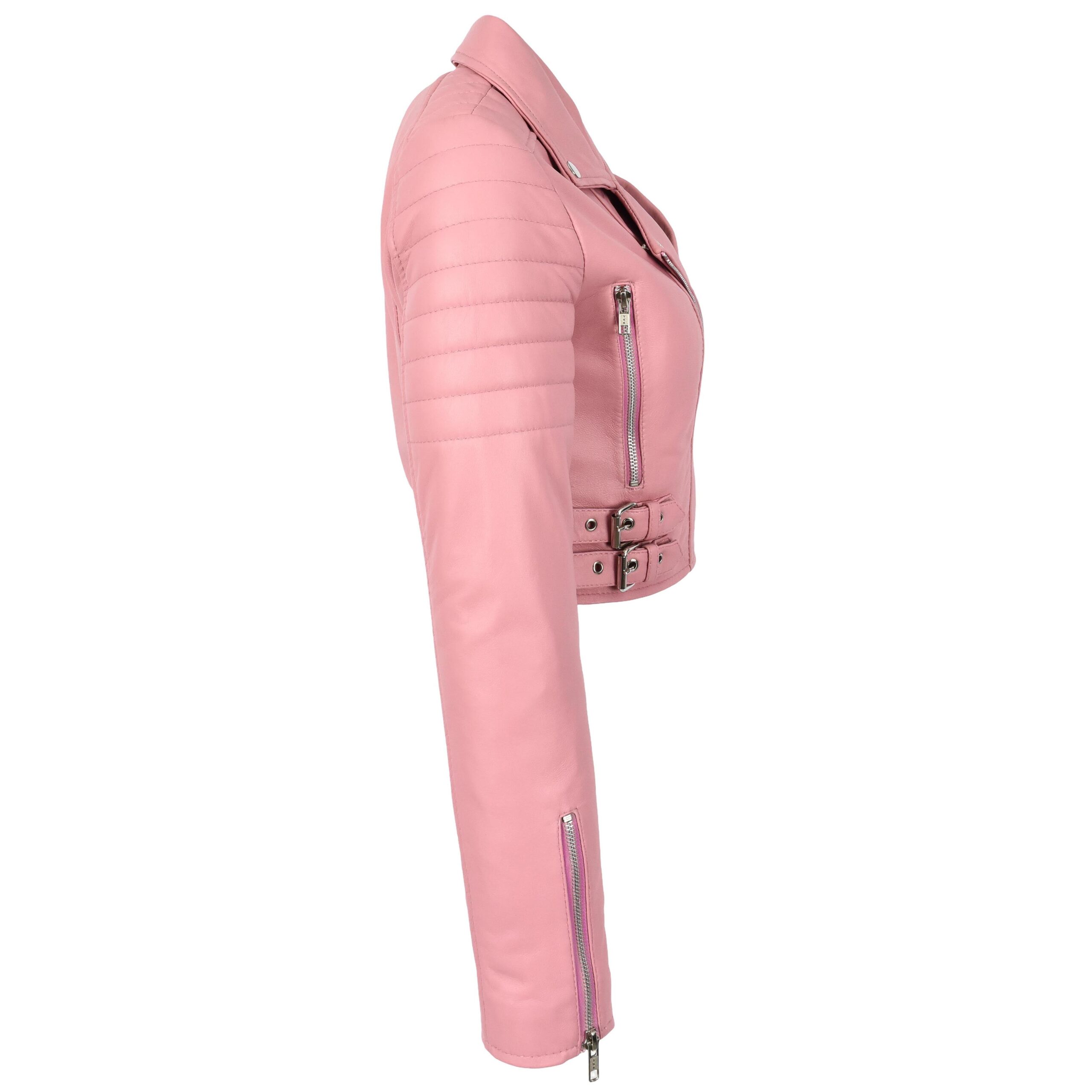 BUNERI Chaqueta Biker Corta de Cuero Rosa Bebé para Mujer - Imagen 6