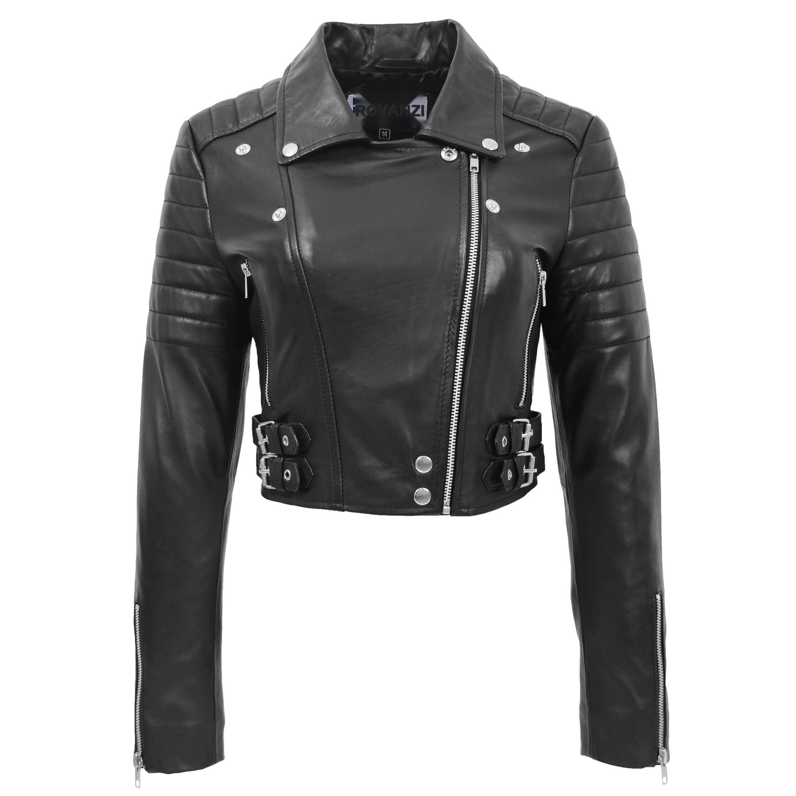 BUNERI Biker Cuero Demi Negra Corta Mujer - Imagen 3