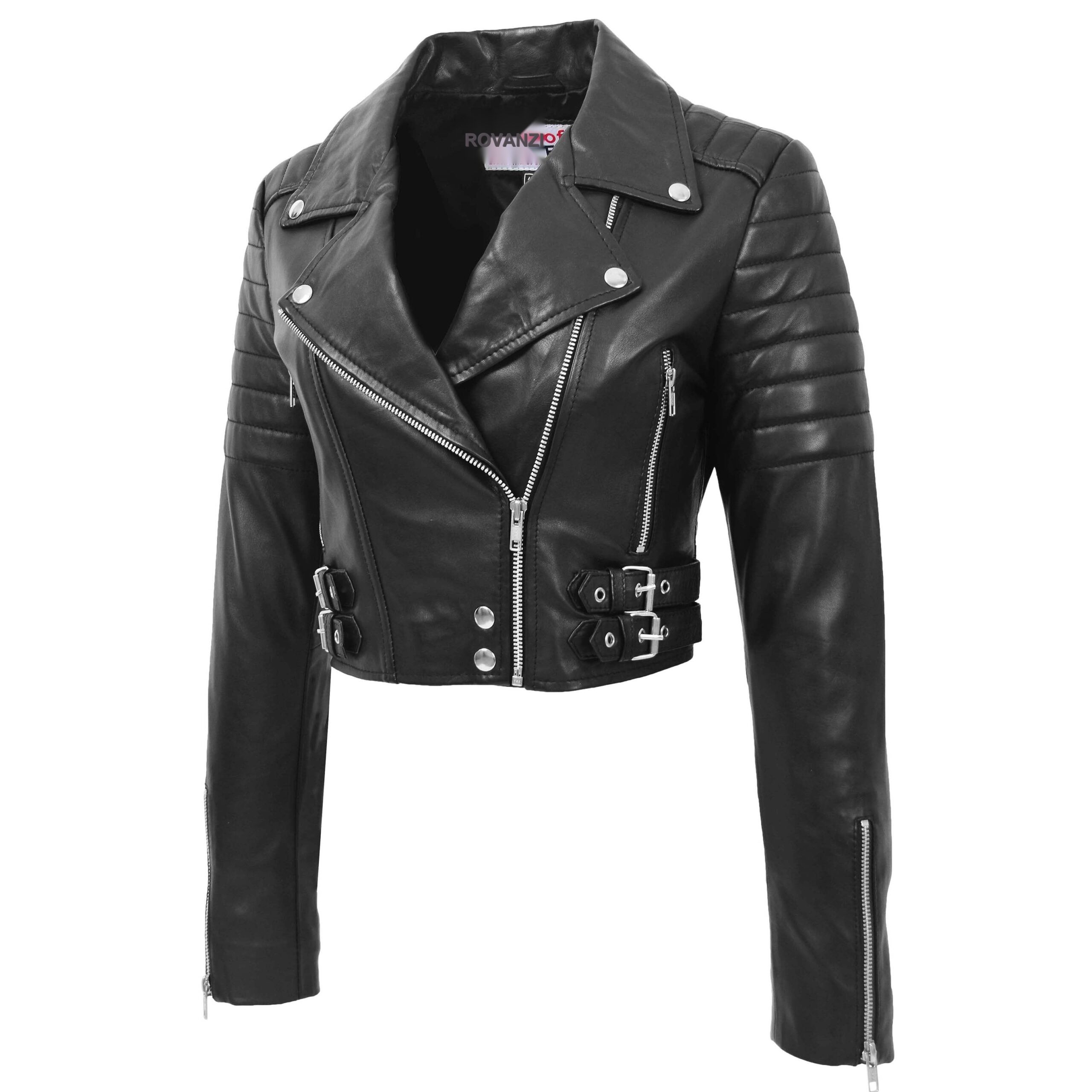 BUNERI Biker Cuero Demi Negra Corta Mujer - Imagen 5