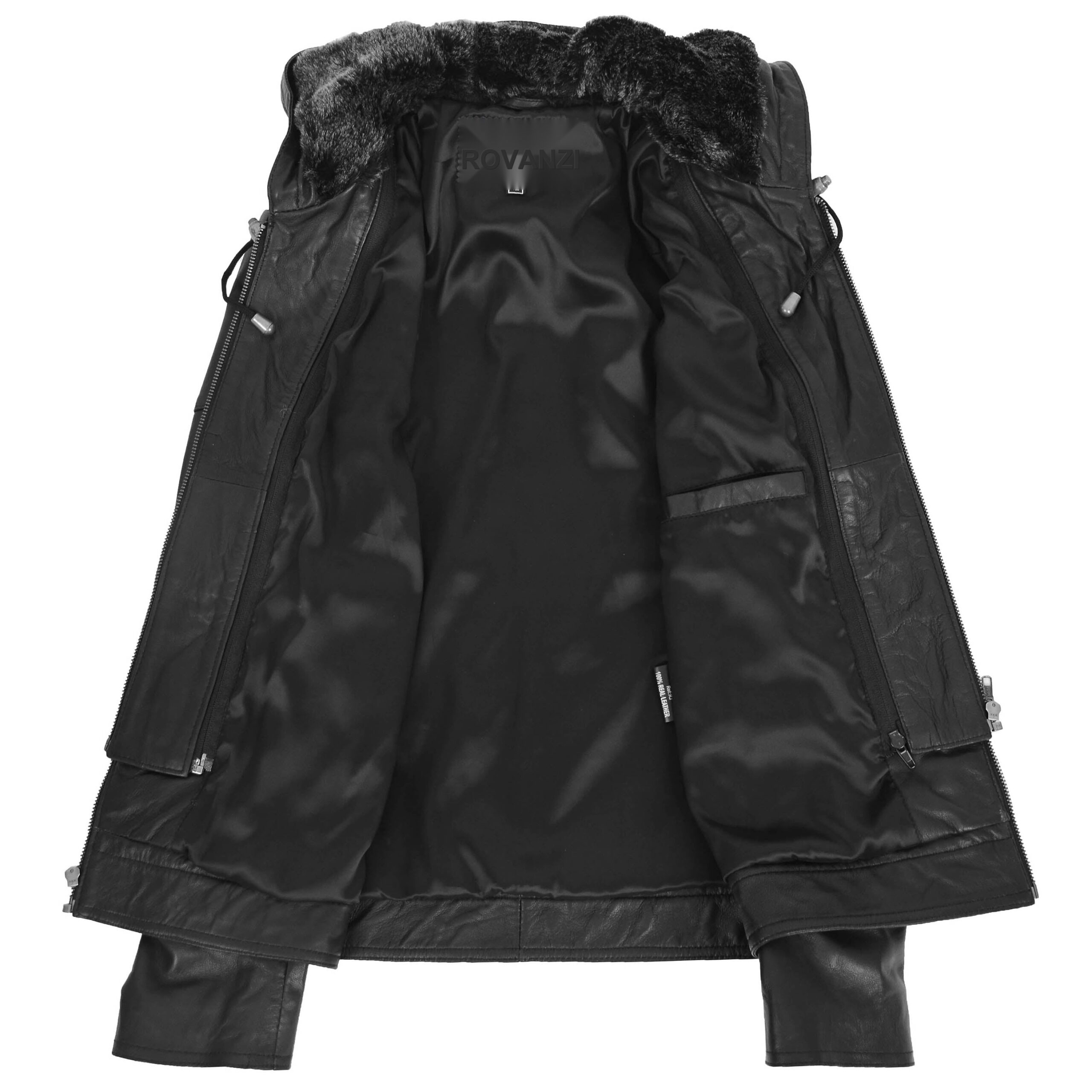 BUNERI Abrigo de Cuero Negro con Capucha Desmontable para Mujer - Imagen 7