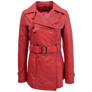 BUNERI Trench de Cuero Doble Botonadura para Mujer Rojo Sienna