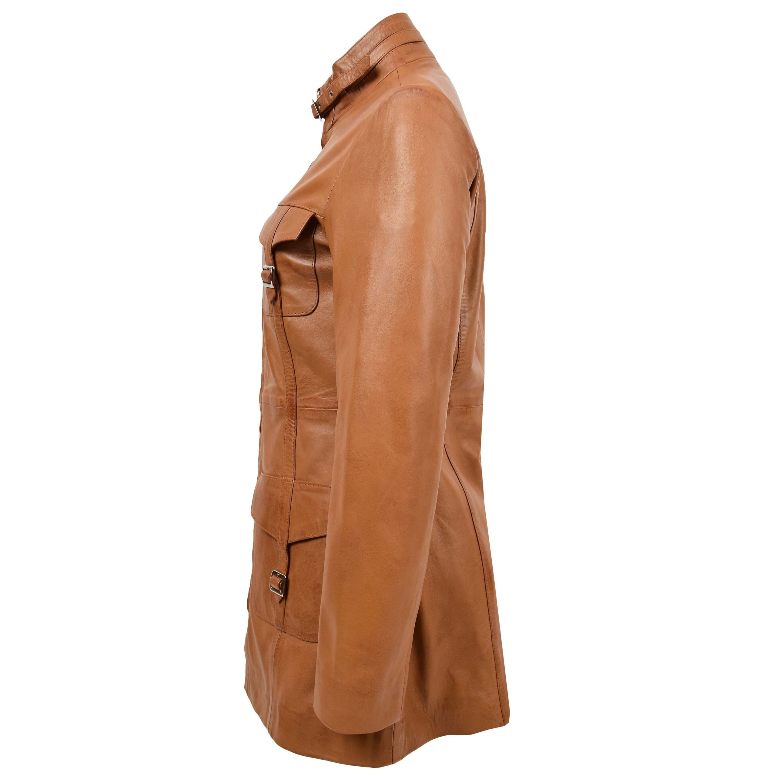 BUNERI Chaqueta de Cuero Tan con Doble Cremallera para Mujer - Imagen 5