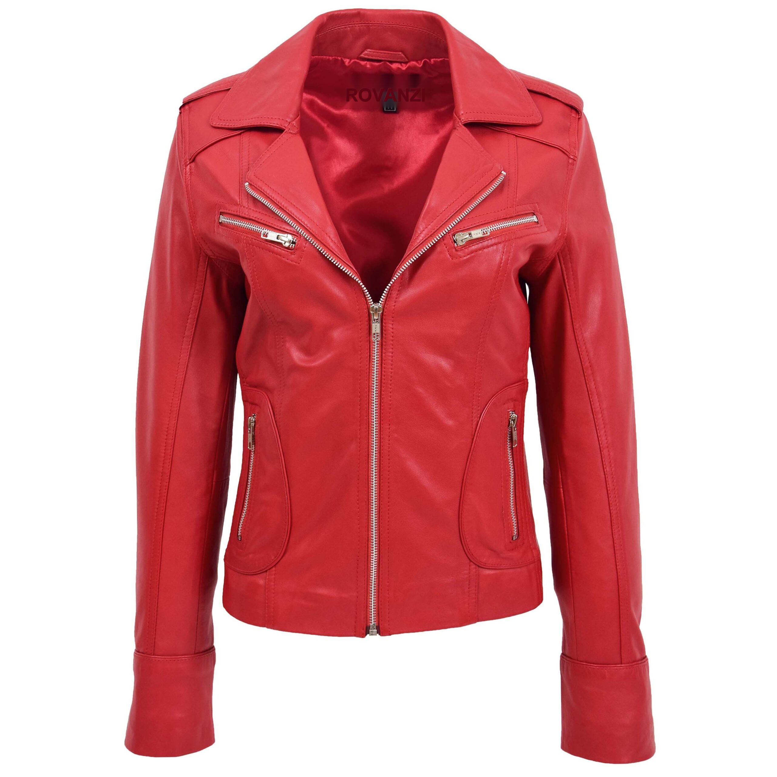 BUNERI Biker Cuero Kim Rojo Entallada