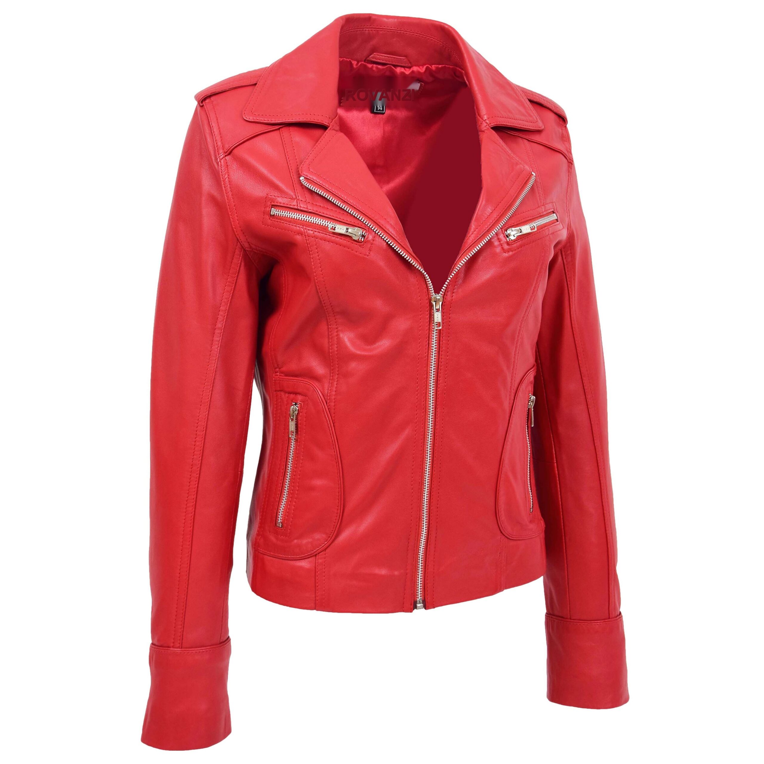 BUNERI Biker Cuero Kim Rojo Entallada - Imagen 3