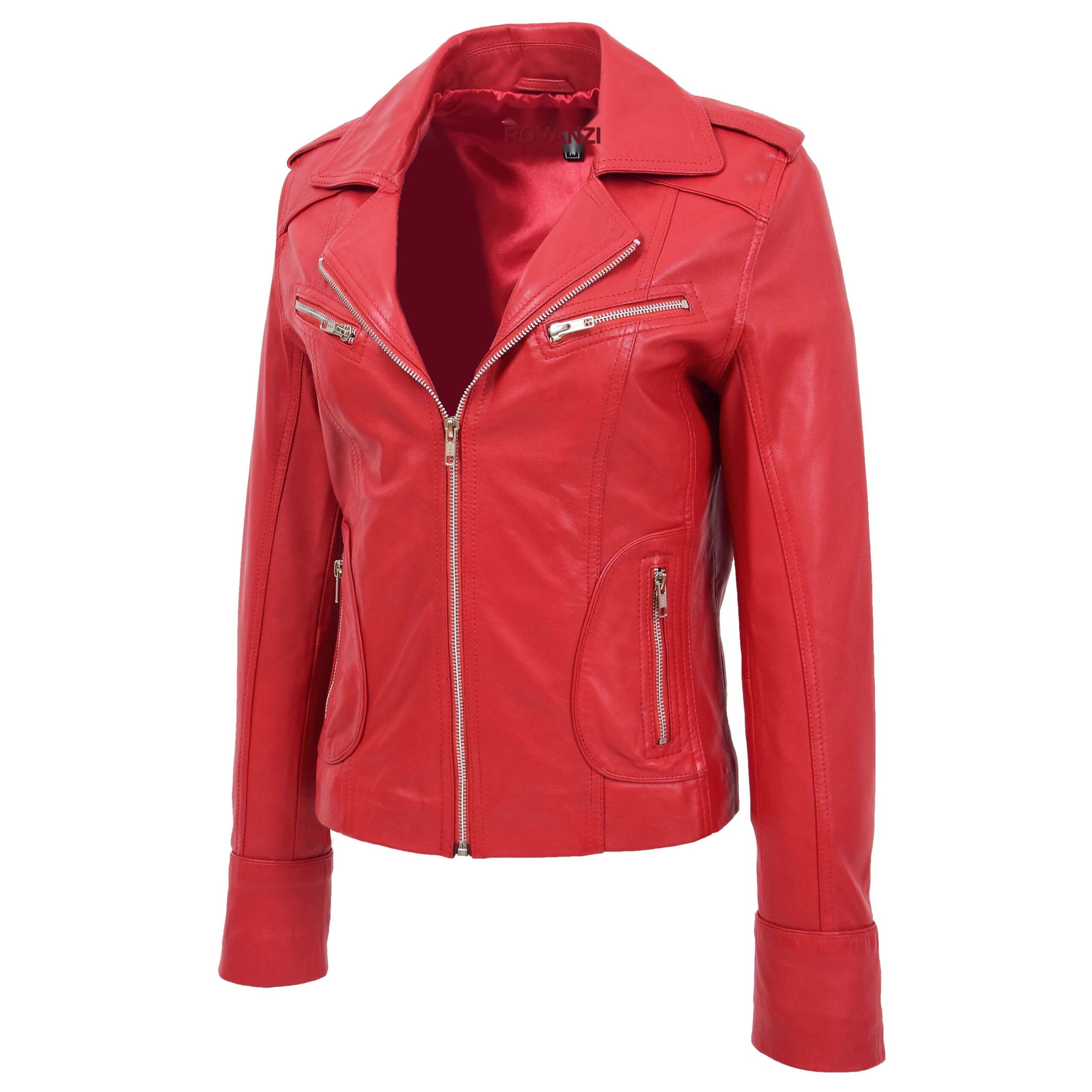 BUNERI Biker Cuero Kim Rojo Entallada - Imagen 4