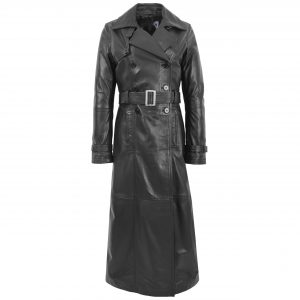 BUNERI Abrigo Largo de Cuero para Mujer en Negro