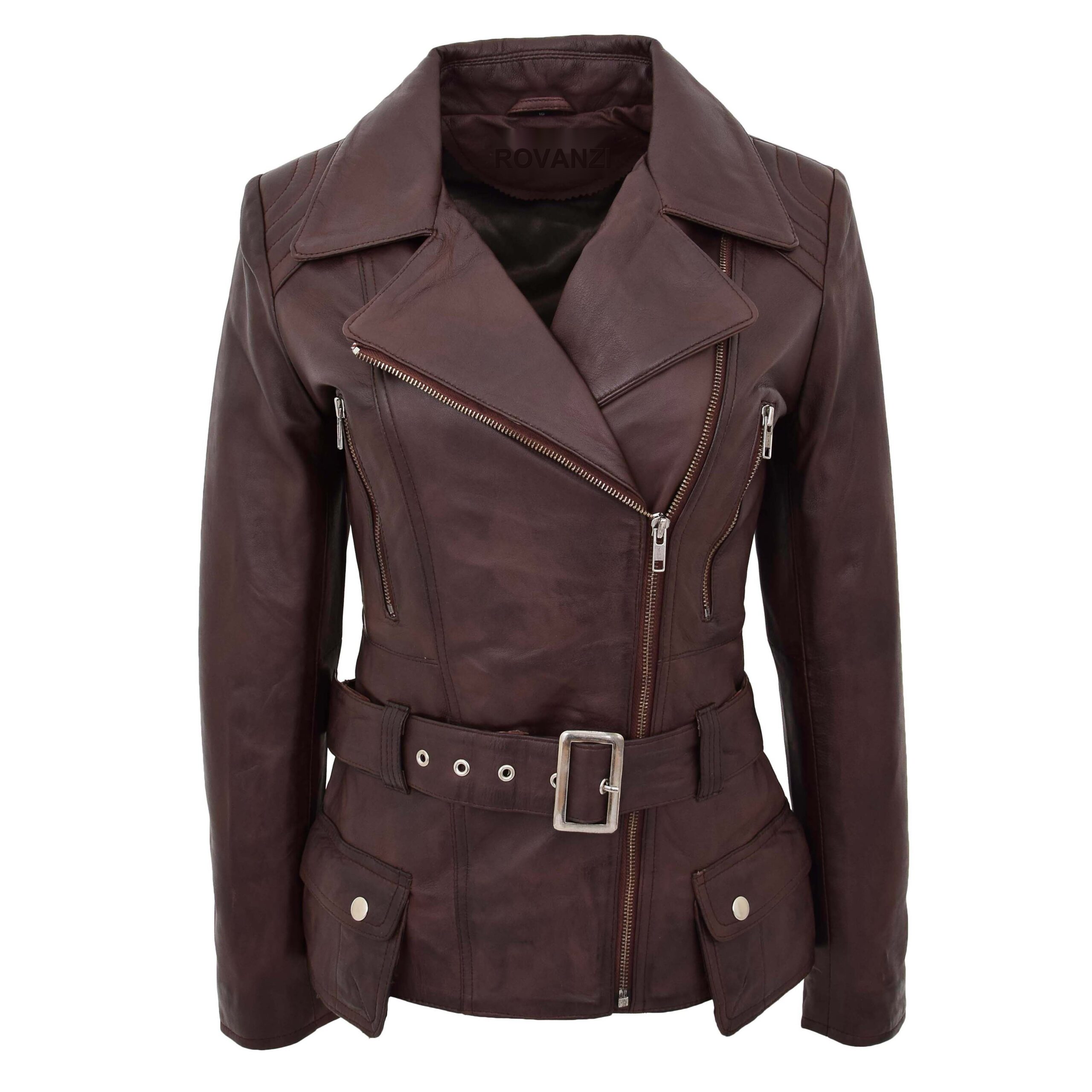 BUNERI Biker Cuero Celia Marrón Largo Caderas