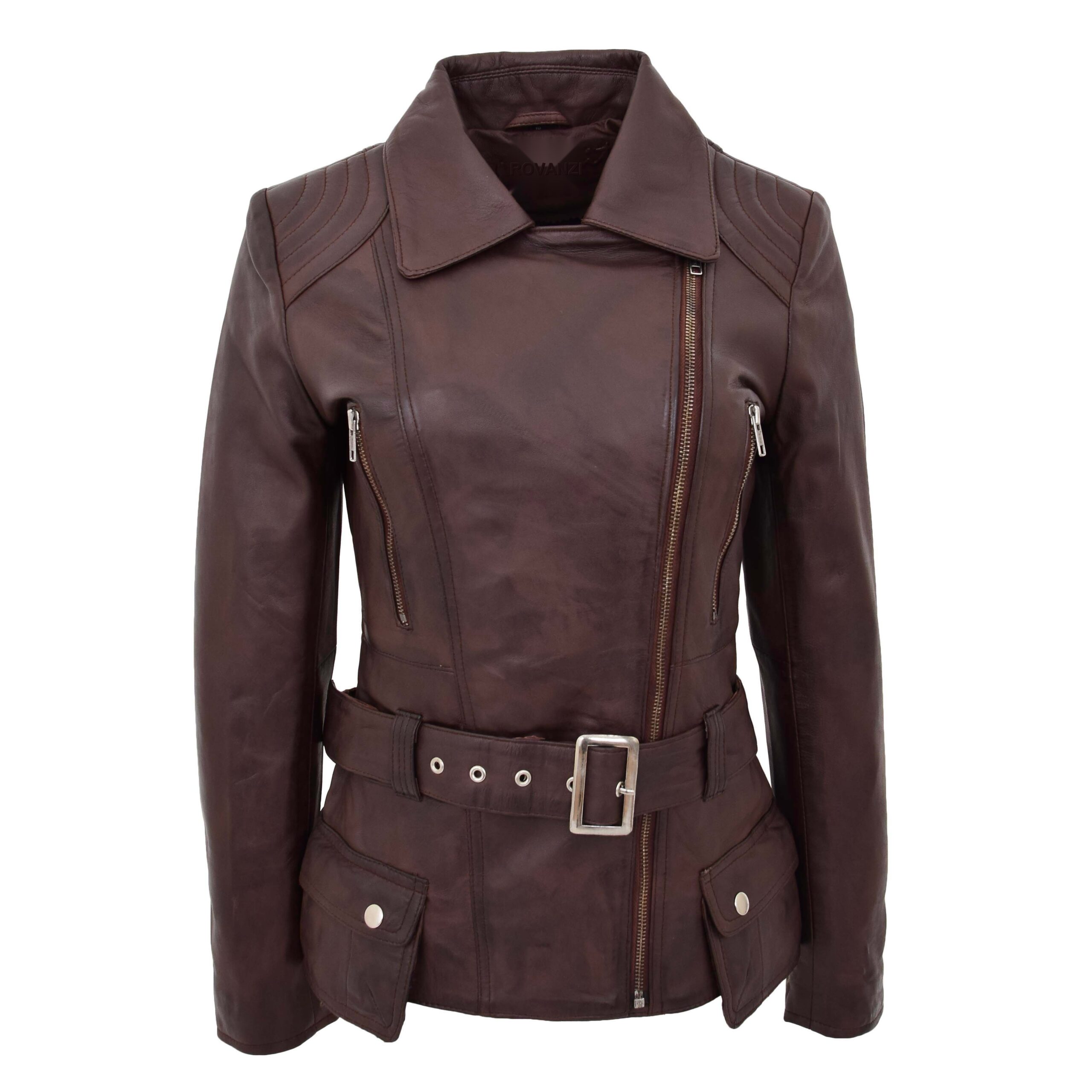 BUNERI Biker Cuero Celia Marrón Largo Caderas - Imagen 3