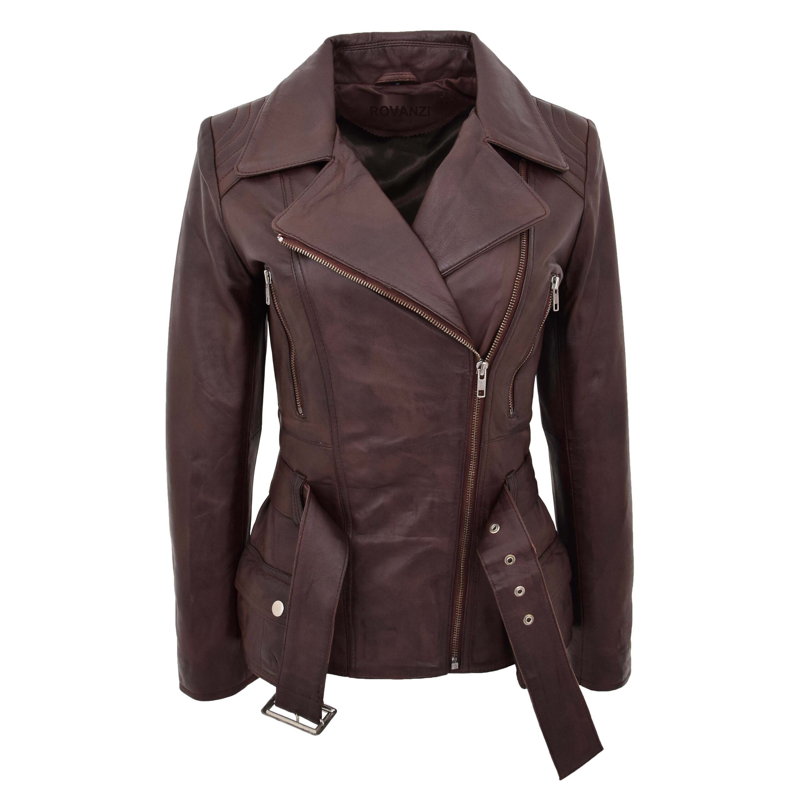 BUNERI Biker Cuero Celia Marrón Largo Caderas - Imagen 4