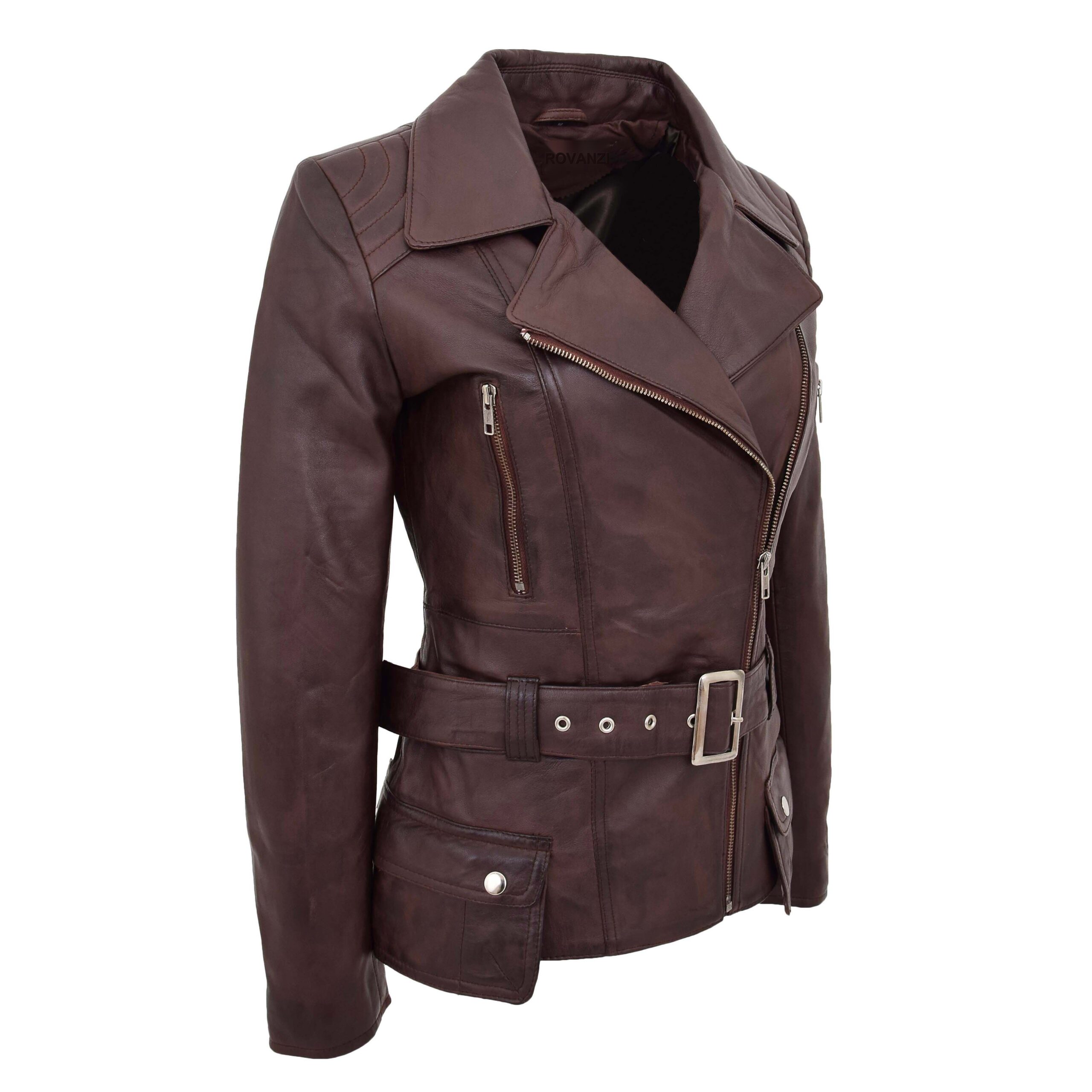 BUNERI Biker Cuero Celia Marrón Largo Caderas - Imagen 5