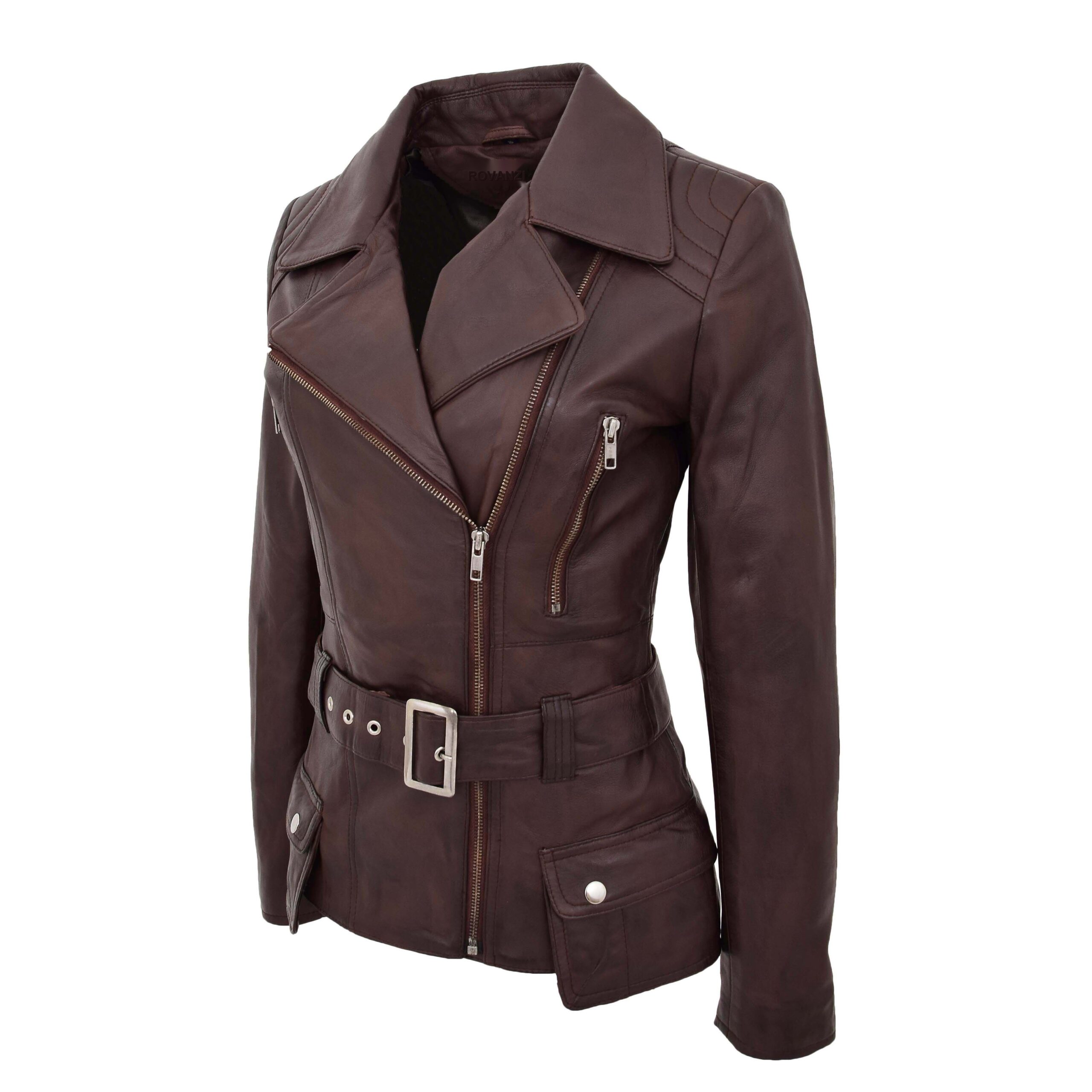 BUNERI Biker Cuero Celia Marrón Largo Caderas - Imagen 6